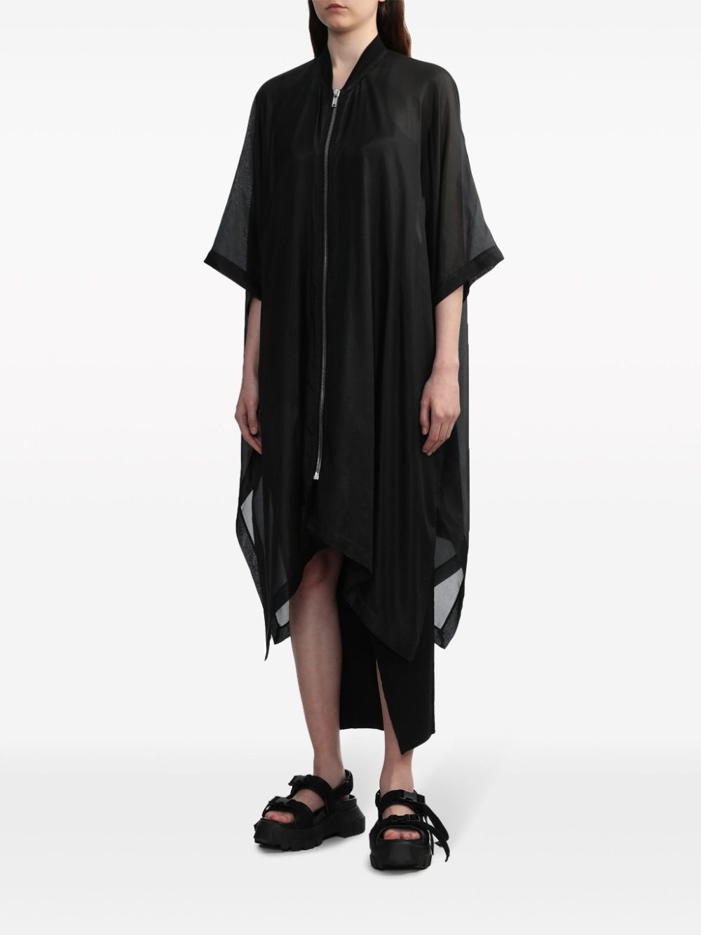 zip-front silk coat - 3
