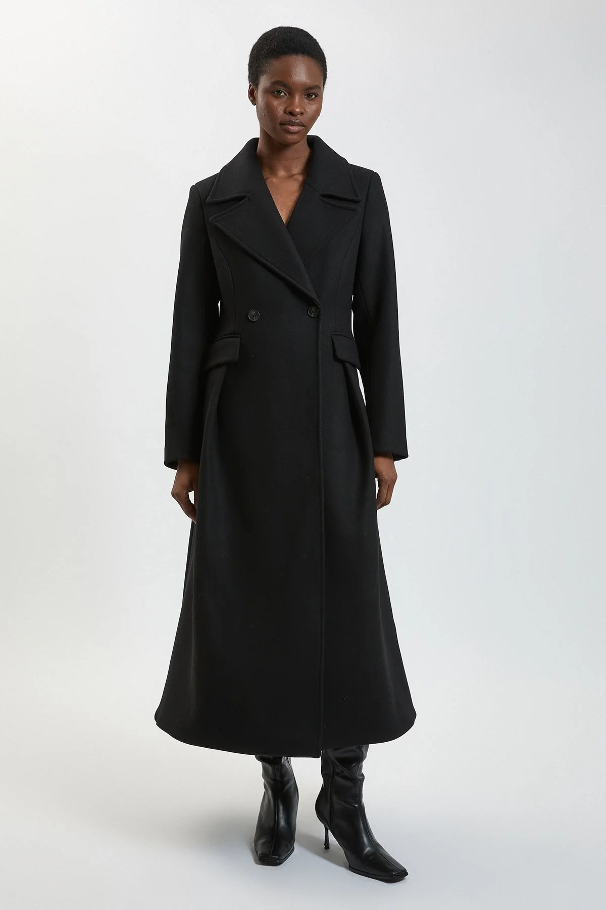 Petite Wool Tailored Flared Skirt Midi Coat - 1