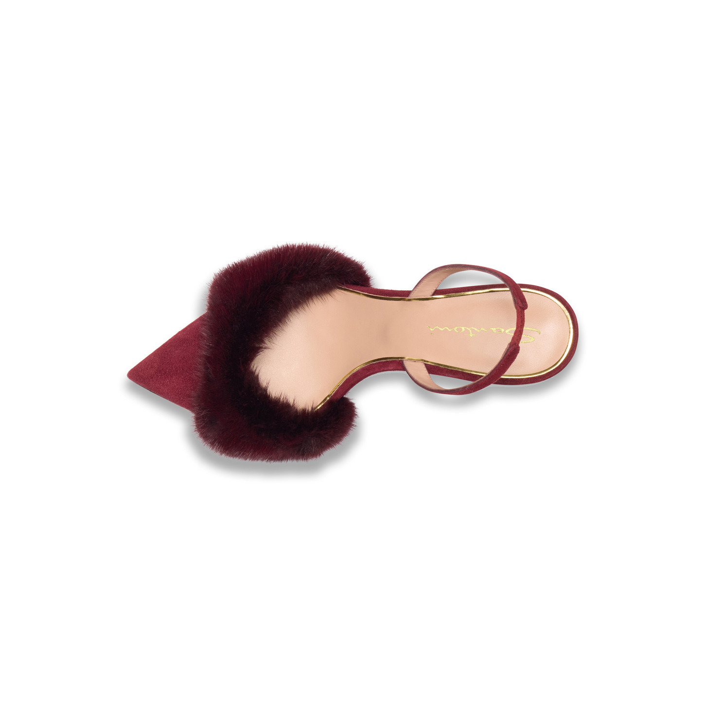 Women's burgundy suede and mink high-heel sandal - 5