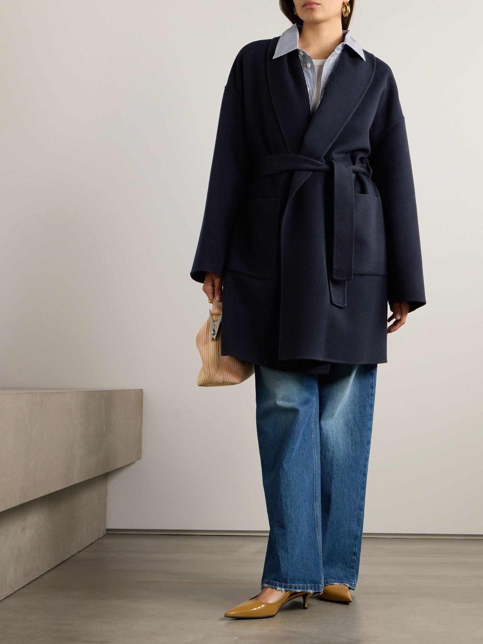 Jed belted cashmere coat Navy - 3