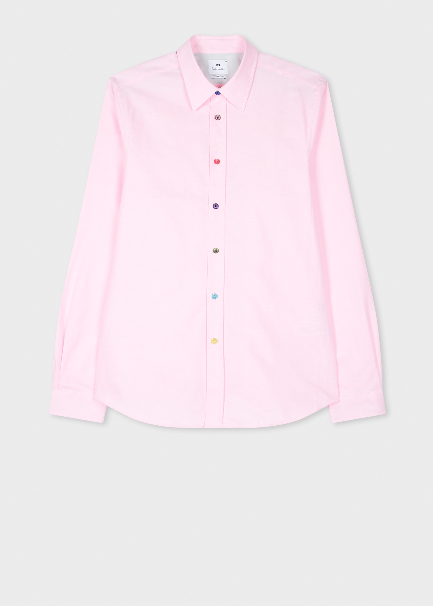 Tailored-Fit Light Pink Cotton Shirt with 'Sports Stripe' Buttons - 1