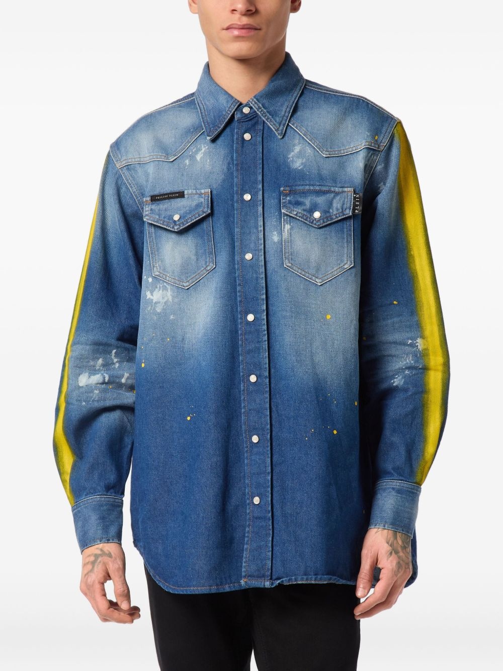 paint-splattered denim shirt - 3