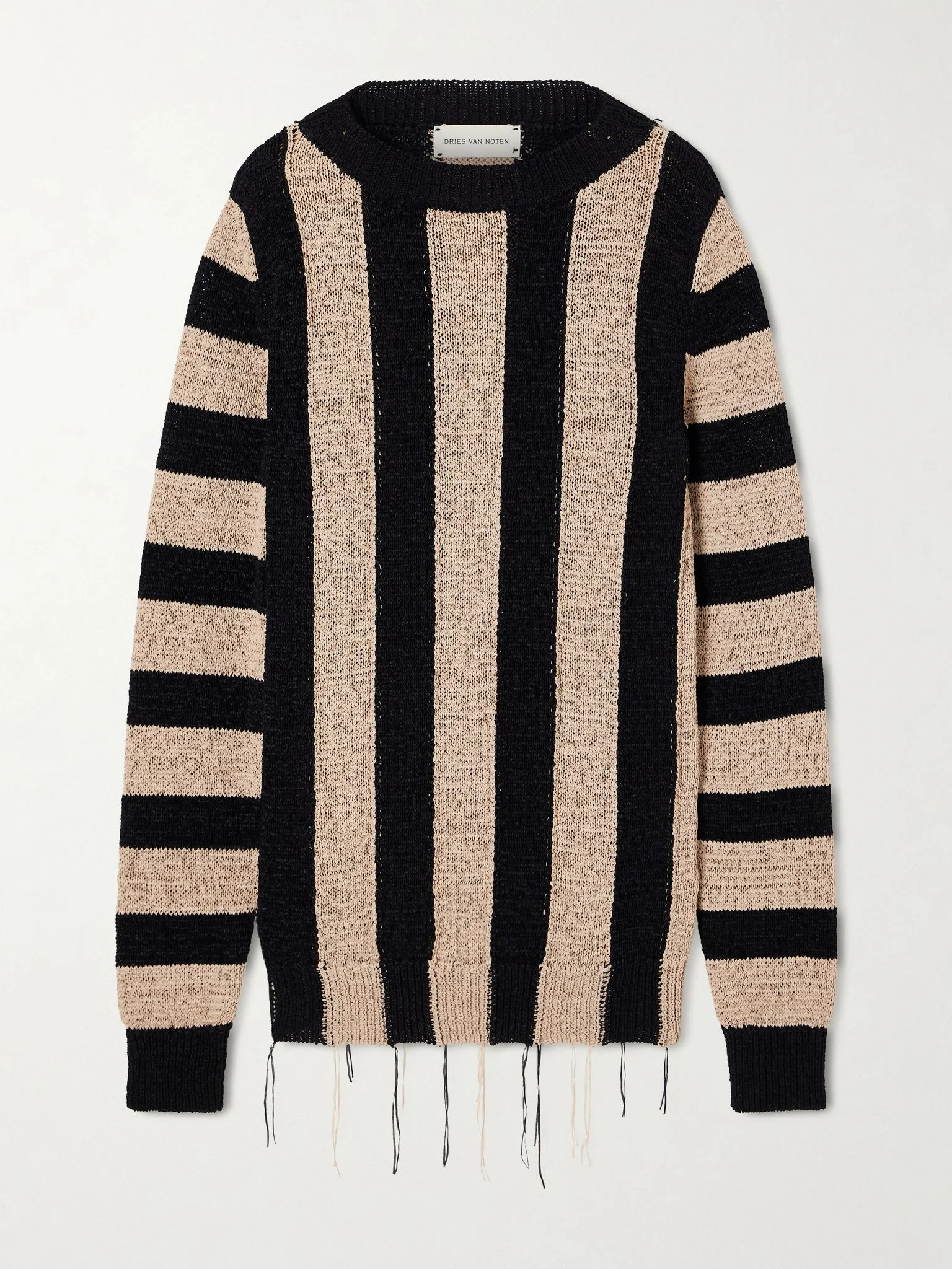 Topic frayed striped open-knit sweater Black - 1
