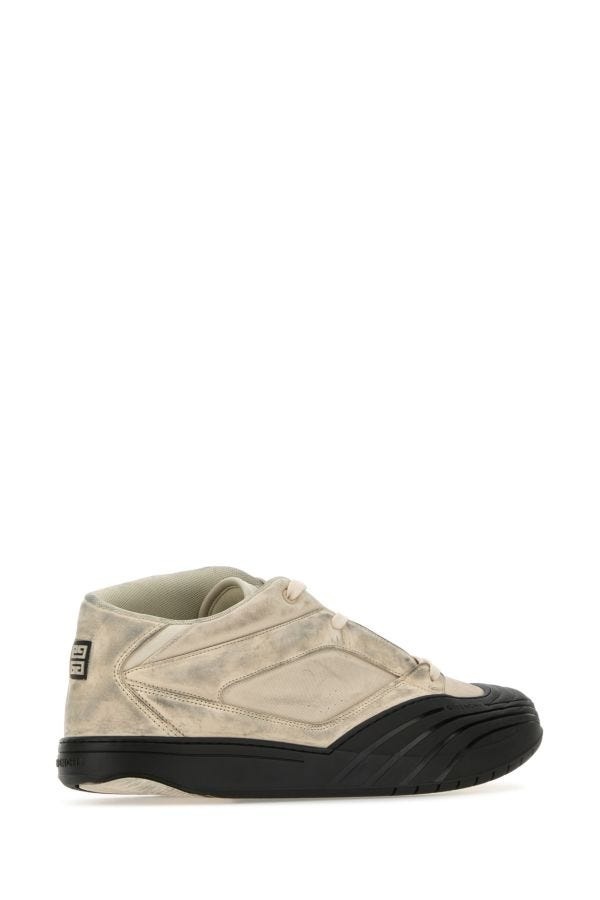 Sand fabric and leather sneakers - 3