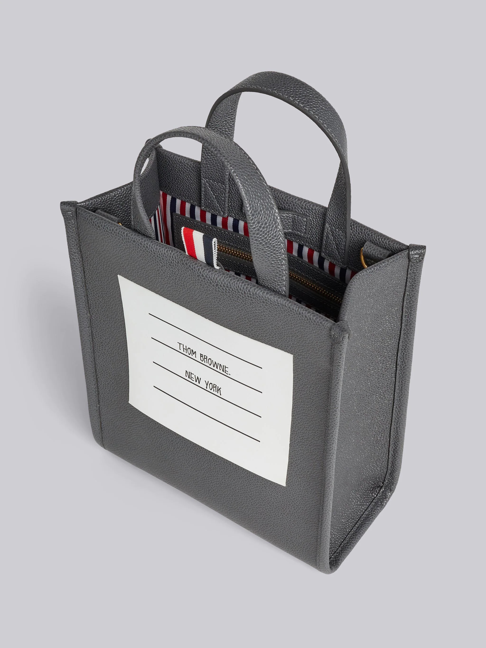 Dark Grey Pebble Grain Leather Paper Label Small Squared Tote - 5