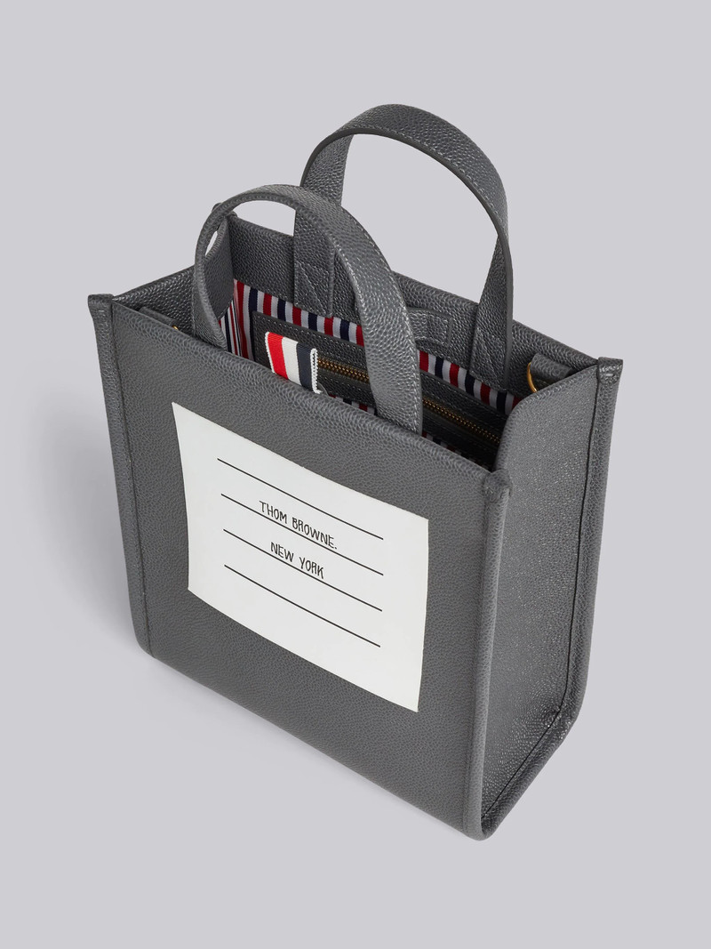 Dark Grey Pebble Grain Leather Paper Label Small Squared Tote 5