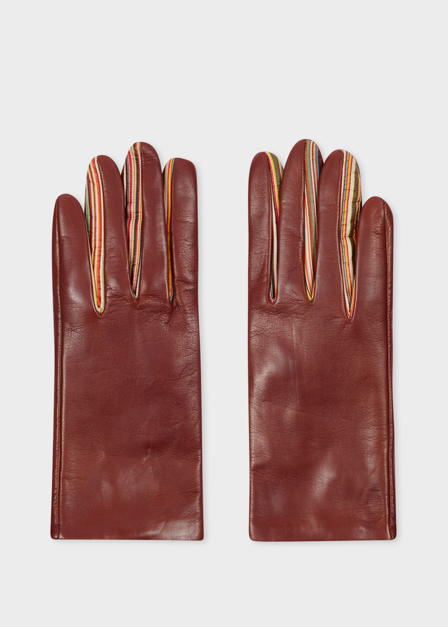 Women's Tan Leather 'Signature Stripe' Gloves - 1