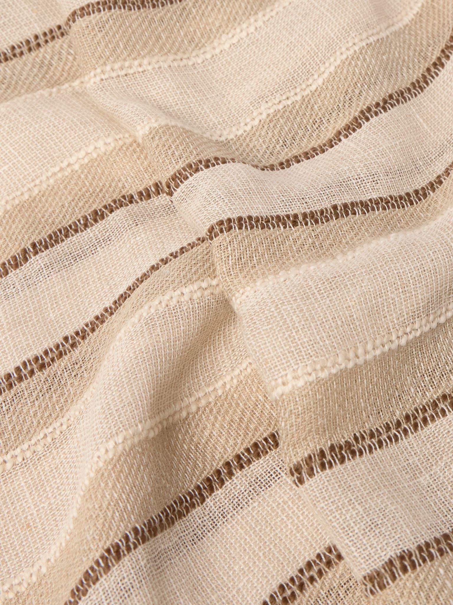 Nakaumi Frayed Striped Silk, Linen and Cotton-Blend Scarf Beige - 3