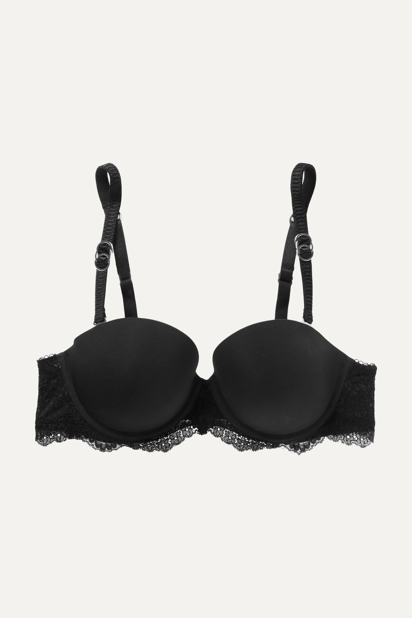 Stretch-jersey and lace underwired balconette bra  - 1