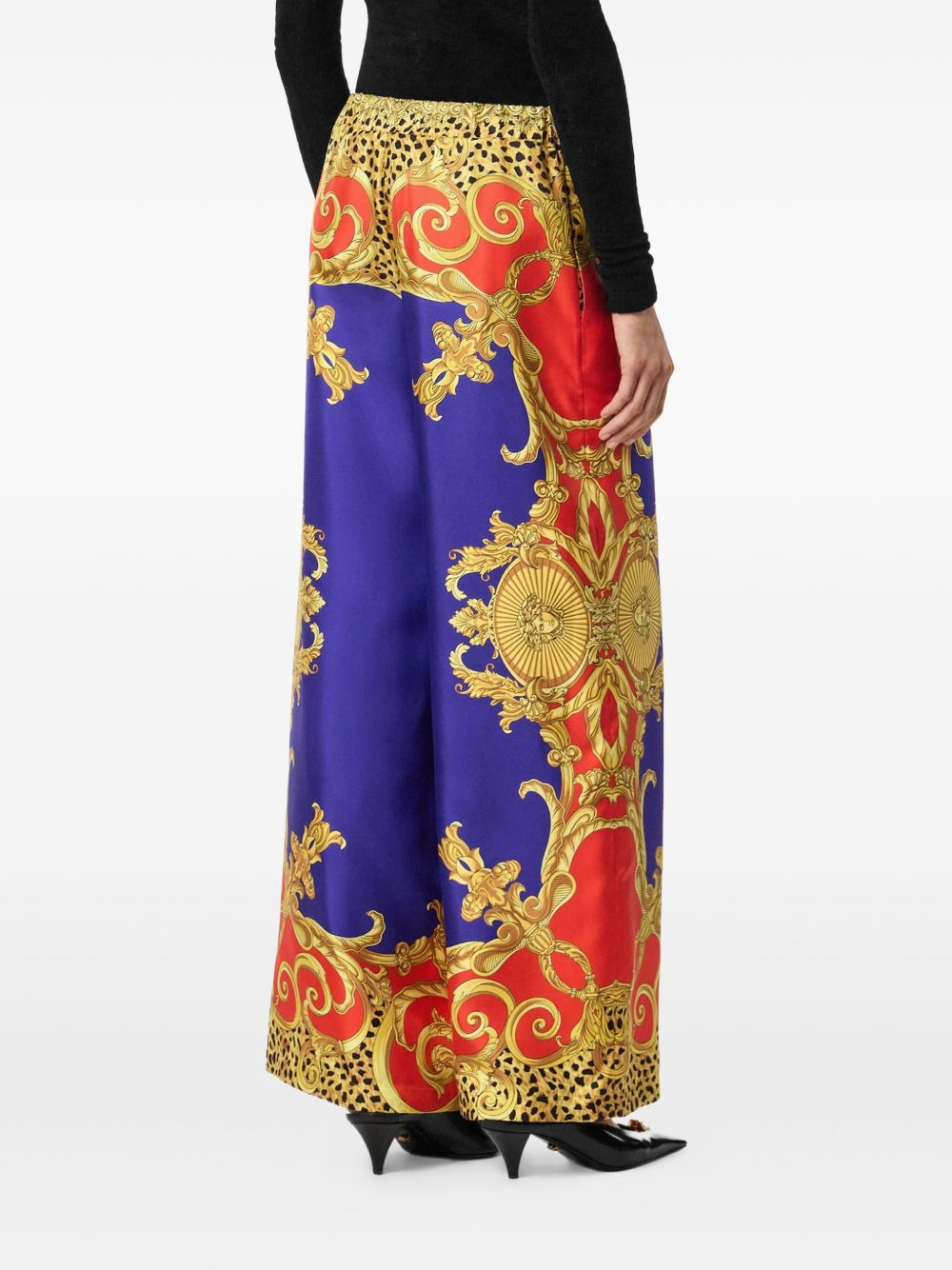 baroque-print elastic-waist trousers - 4
