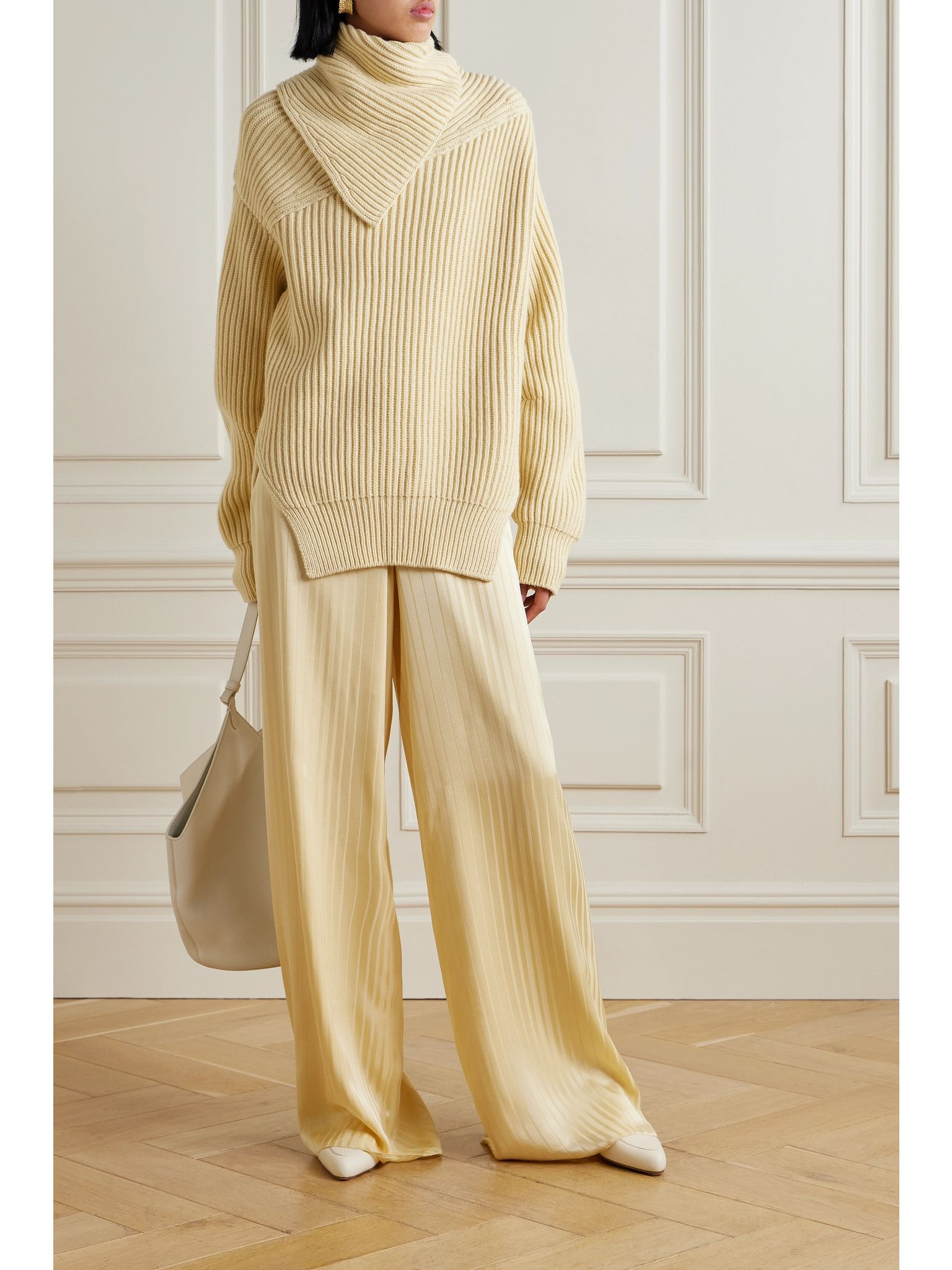 Dresden silk-satin jacquard wide-leg pants Yellow - 2