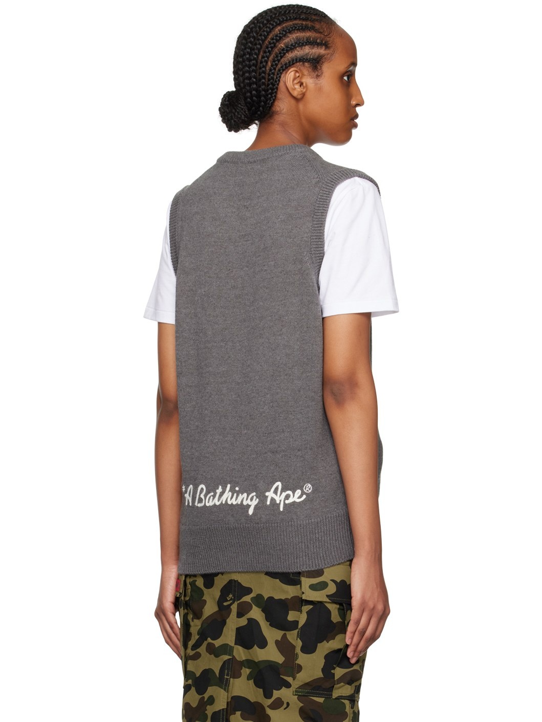 A BATHING APE® Gray Ape Head One Point Vest | REVERSIBLE