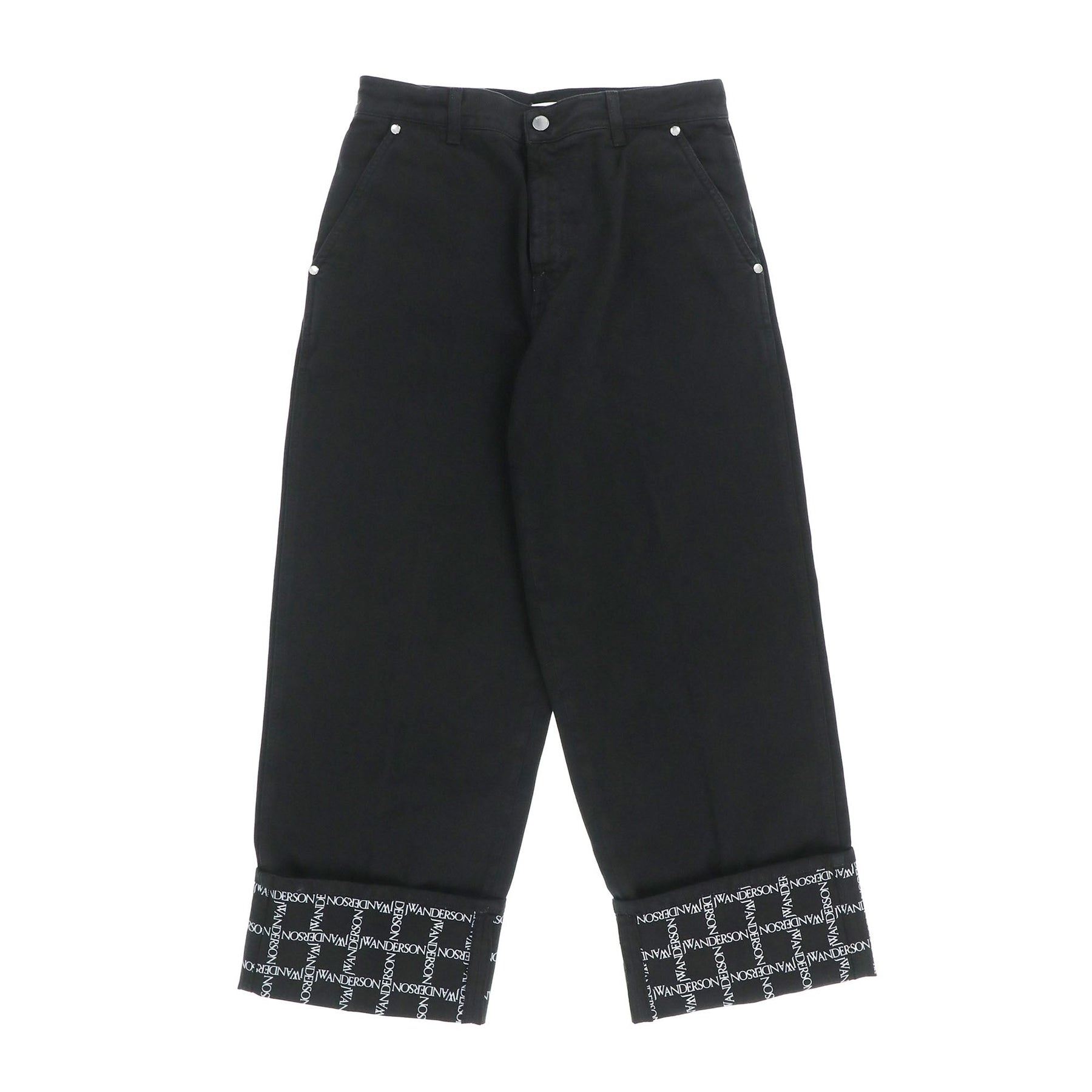 LOGO GRID CUFF WIDE LEG JEANS / BLK - 1