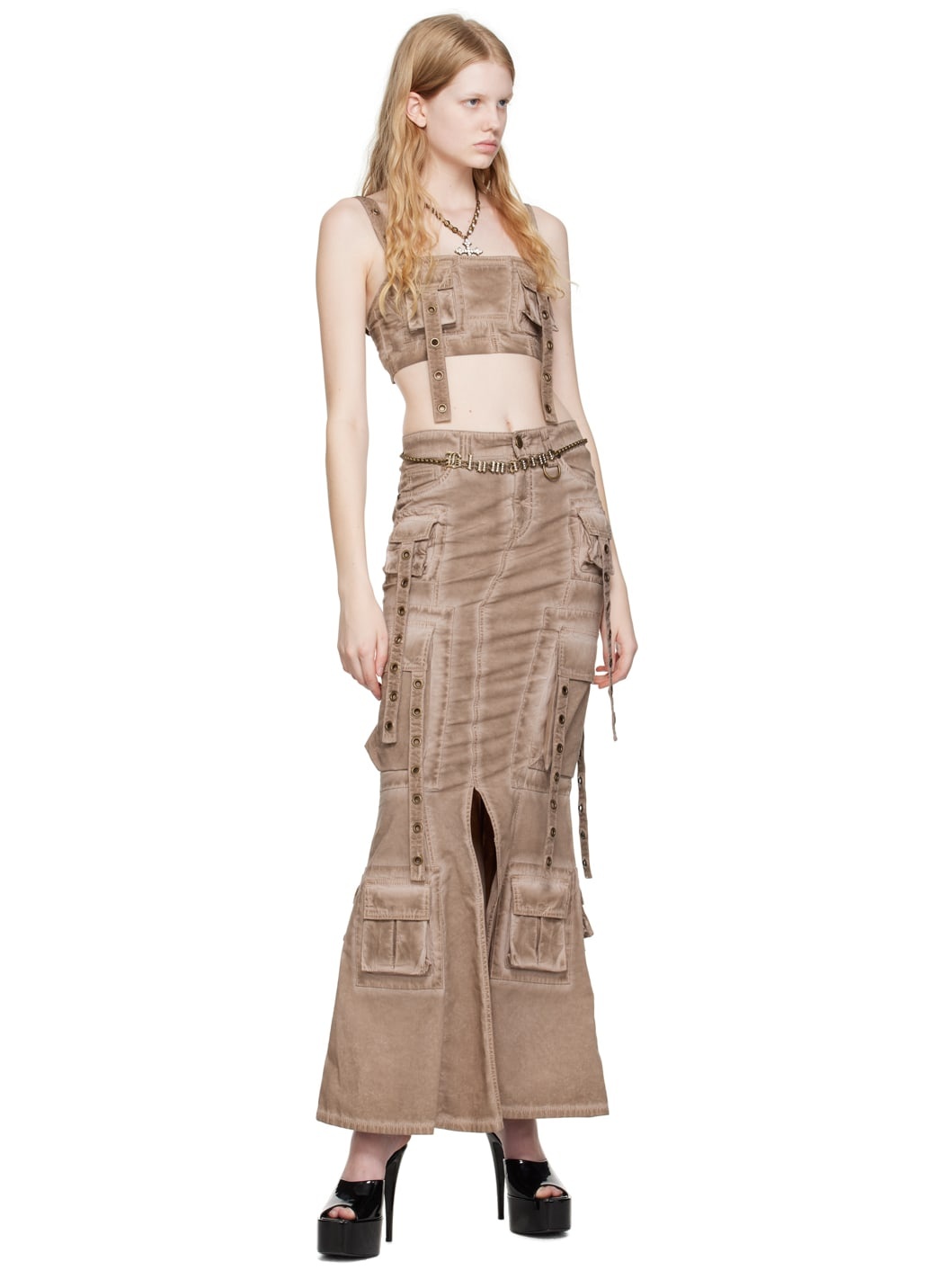 Brown Bellows Pocket Maxi Skirt - 4