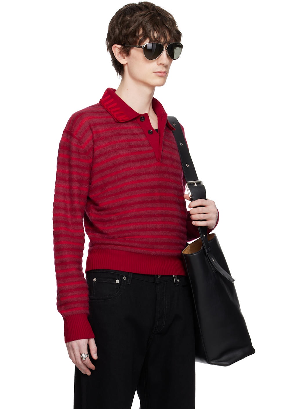 Red Stripe Knt Crop Polo - 2