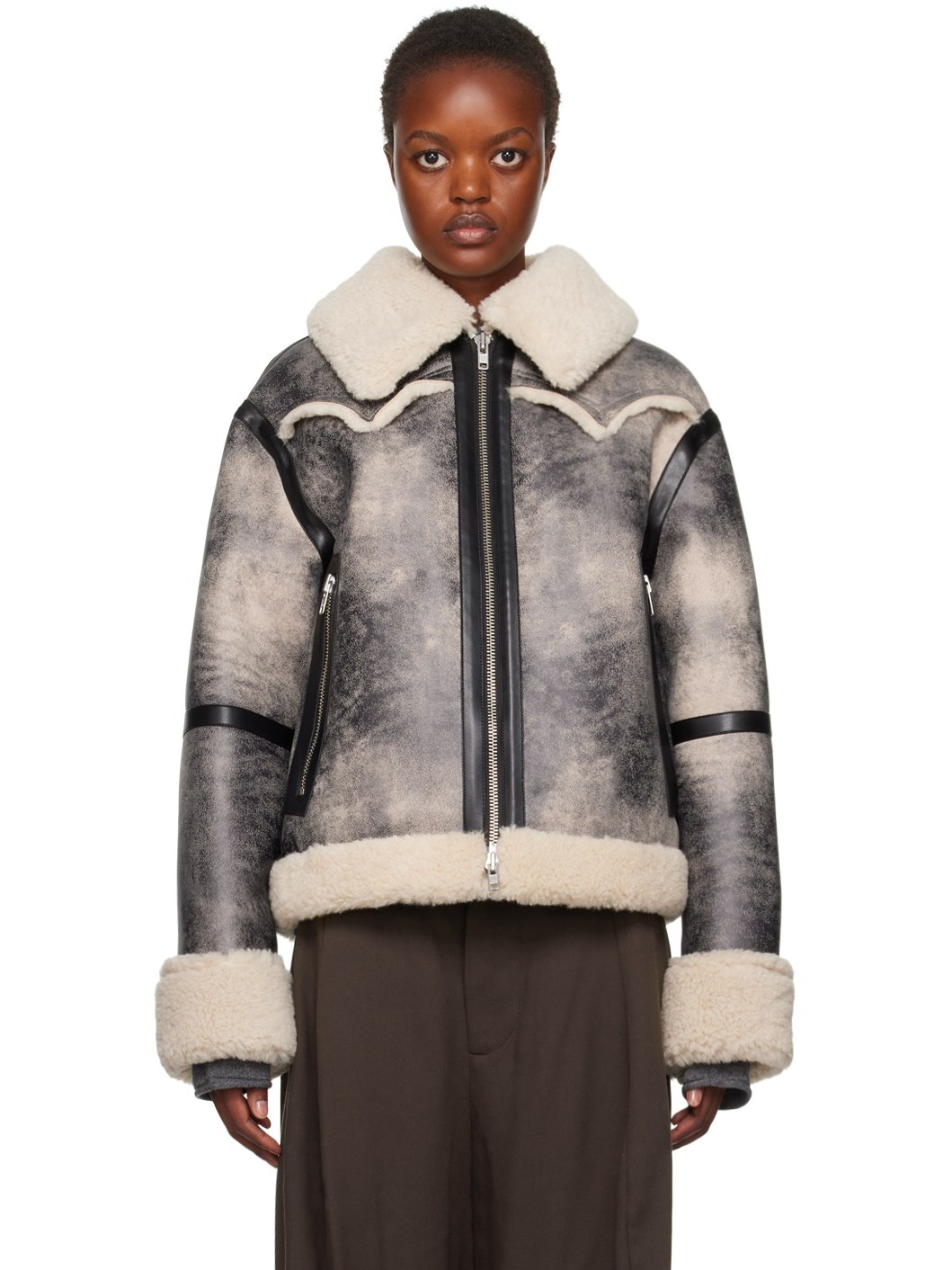 Gray & Off-White Lessie Faux-Shearling Jacket - 1