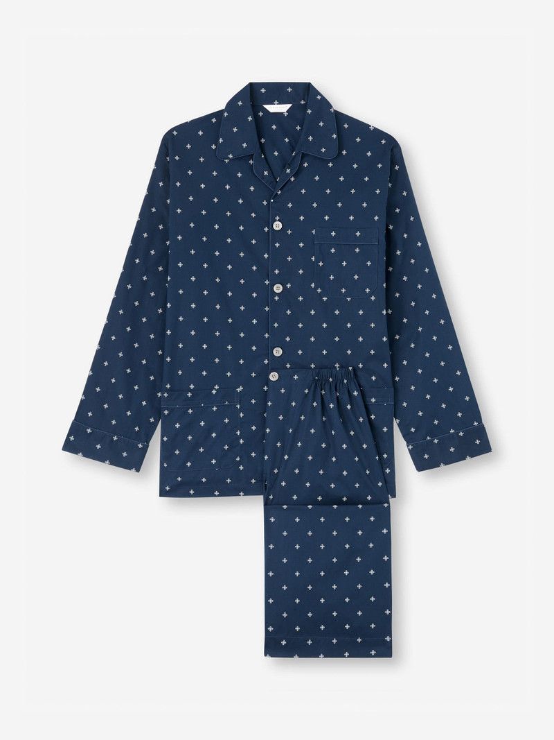 Derek Rose Men's Classic Fit Pajamas Nelson 102 Cotton Batiste Navy outlook