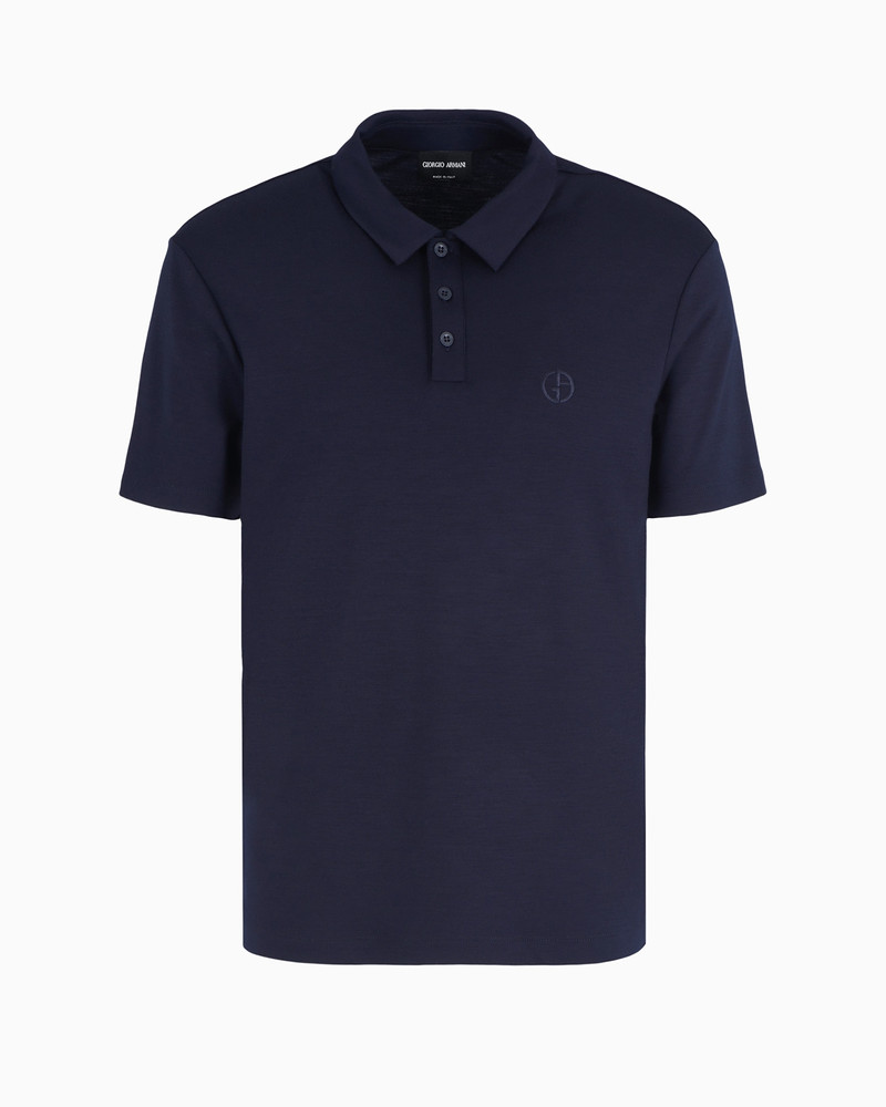 Short-sleeved polo shirt in virgin-wool interlock 1