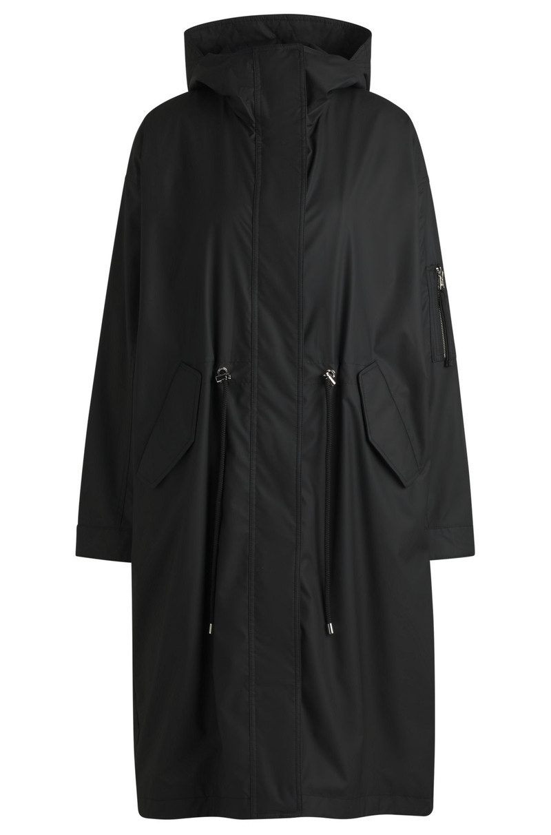 HOODED RAINCOAT IN COATED FABRIC WITH ADJUSTABLE WAIST 1
