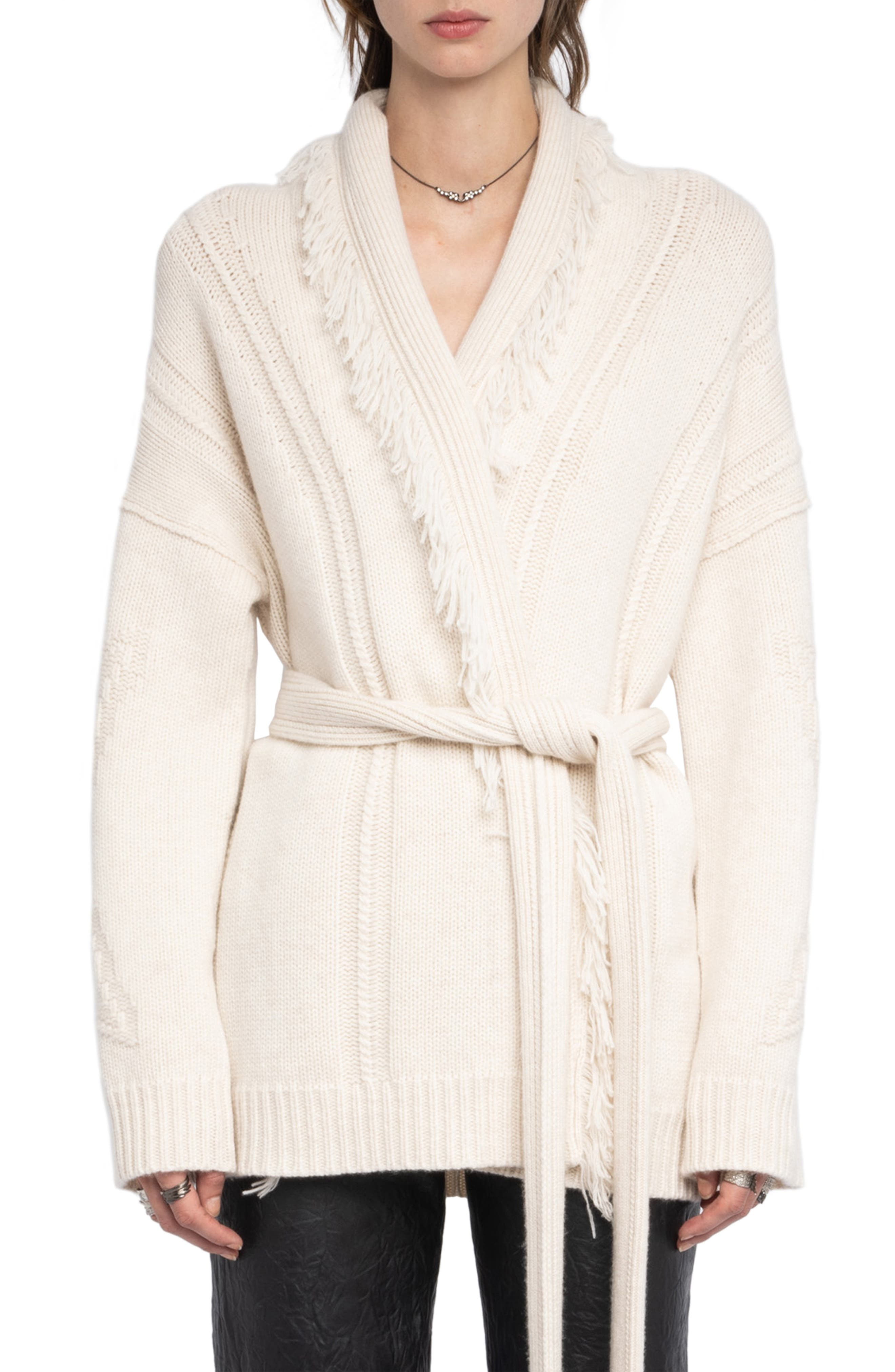 Zadig & Voltaire Wool & Cashmere Wrap Cardigan in Ecru at Nordstrom - 1
