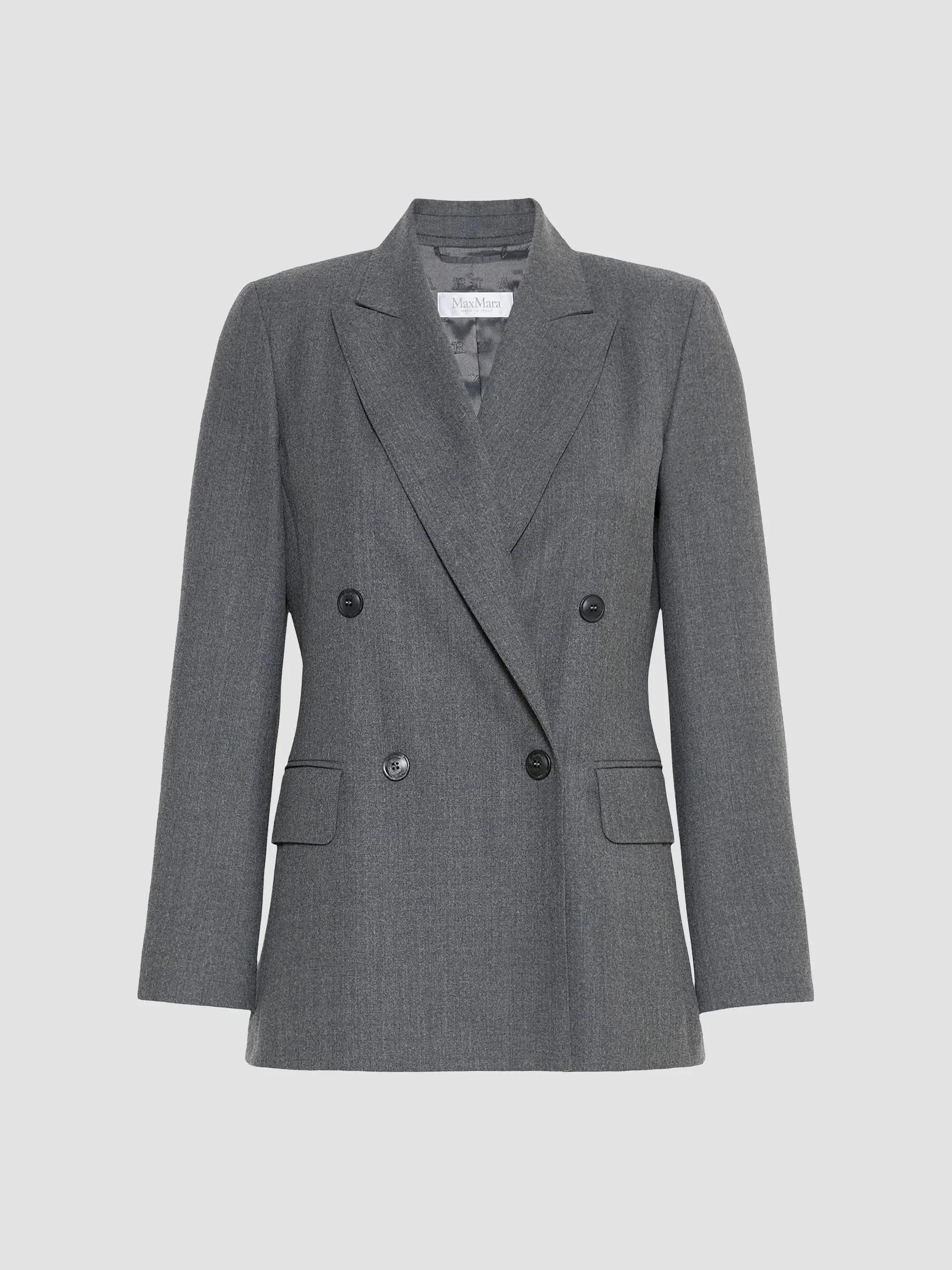 Women's Double Breasted Wool Flannel Blazer - Medium Grey - 1