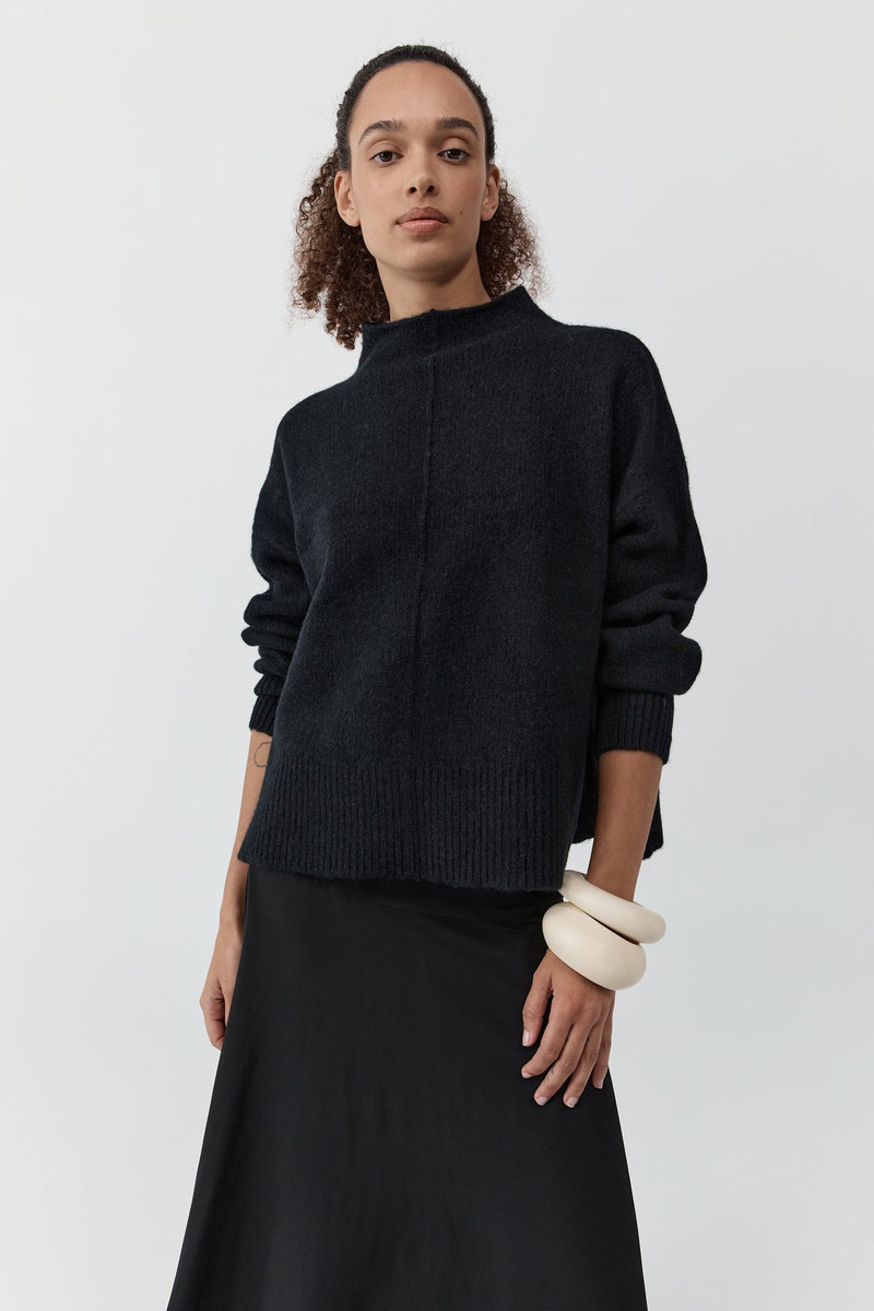 Wool Blend Mock Neck Sweater - Black 3