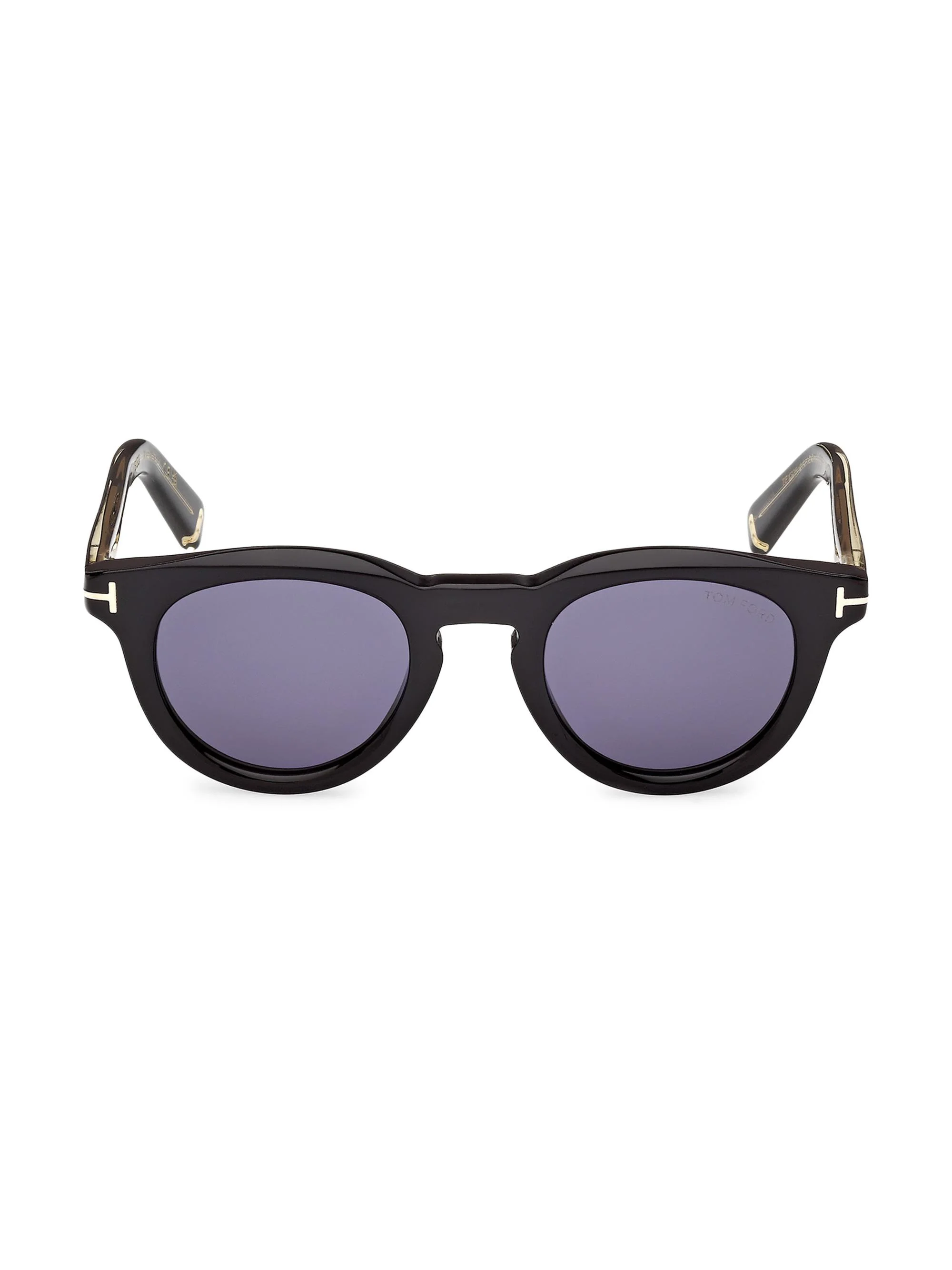 Men's Icon 47MM Round Sunglasses - Shiny Black Blue - 1
