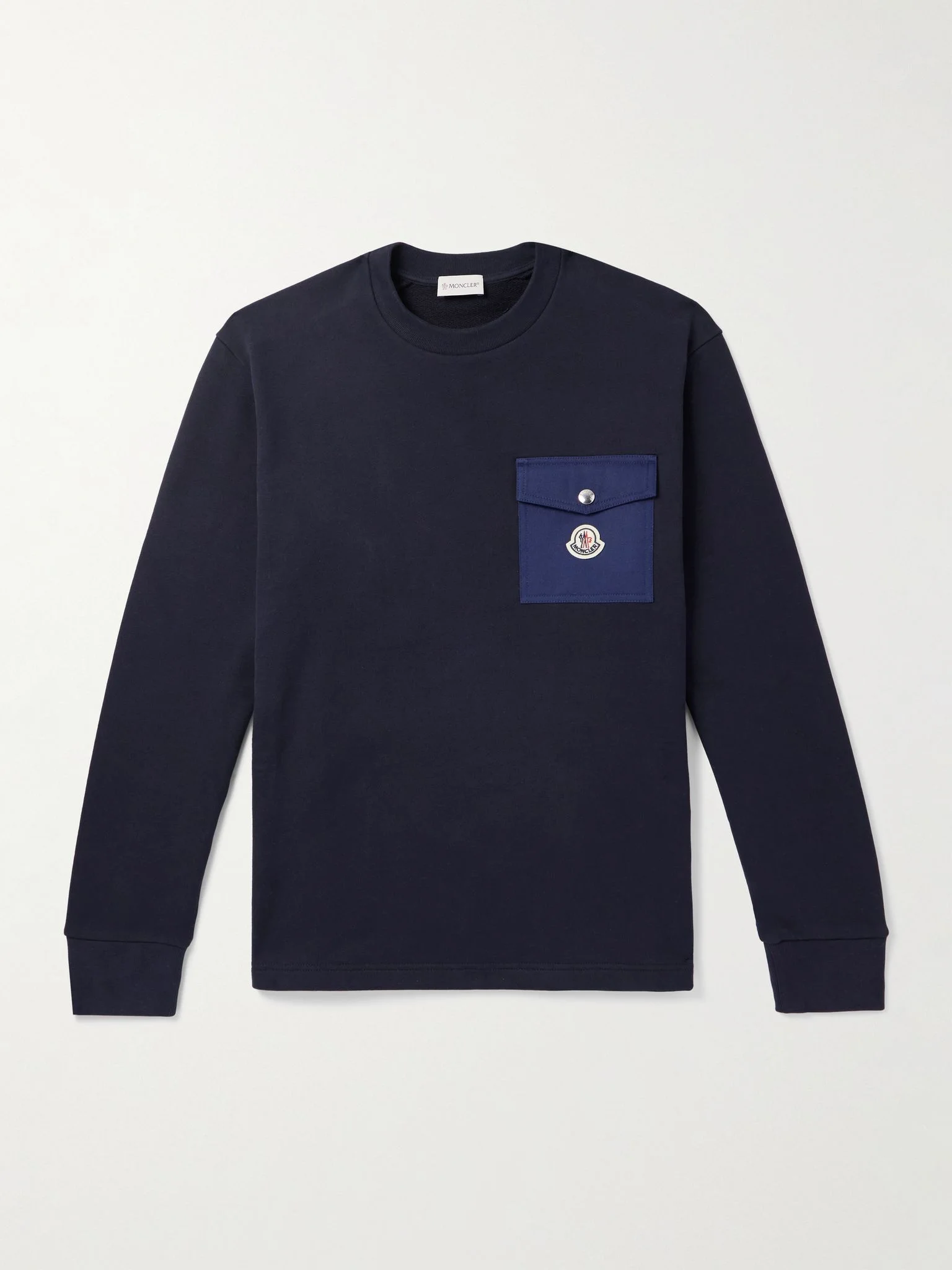 Zip-Detailed Logo-Appliquéd Twill-Trimmed Cotton-Jersey Sweatshirt Navy - 1