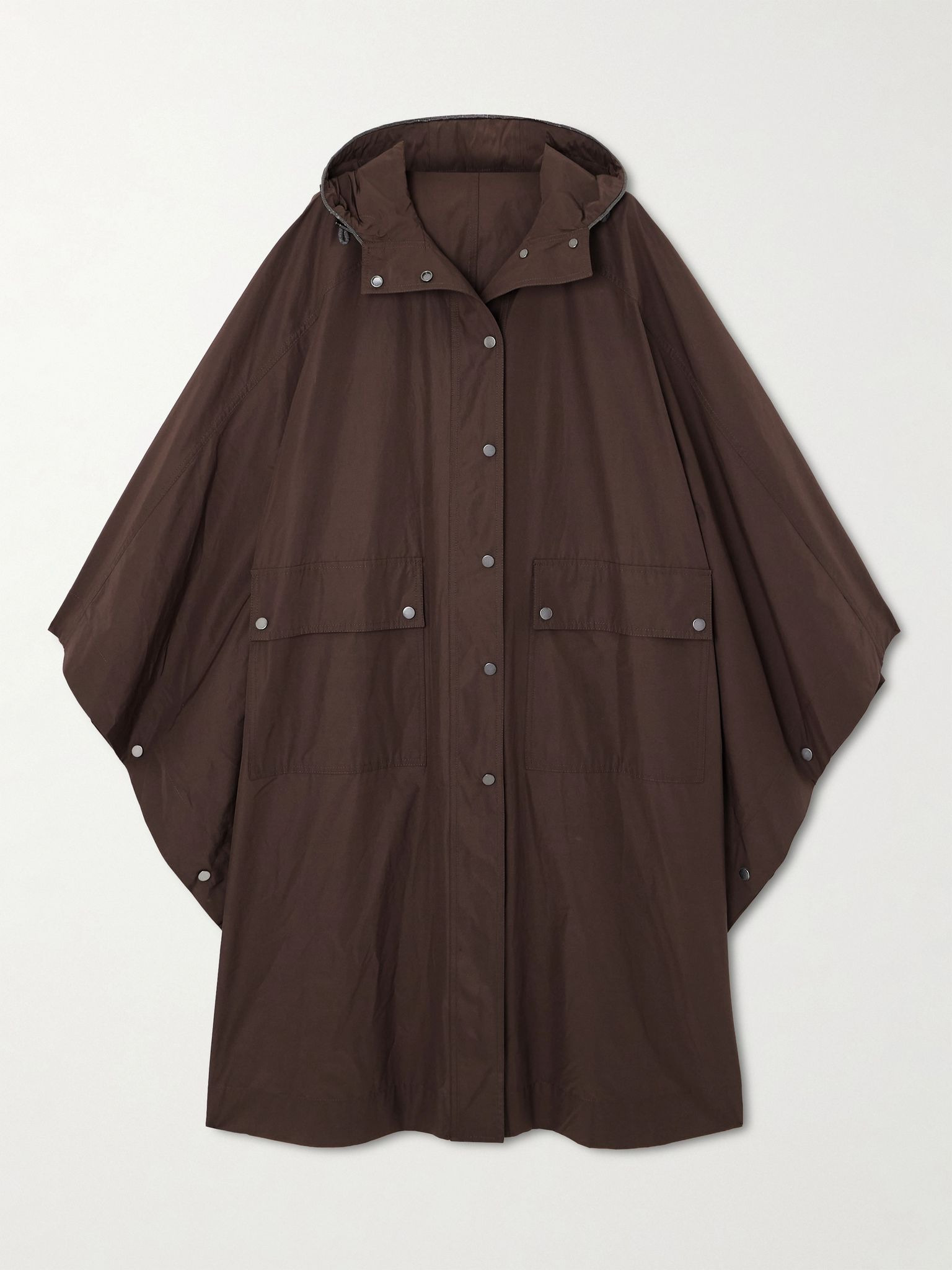 Bead-embellished hooded shell coat Brown - 1
