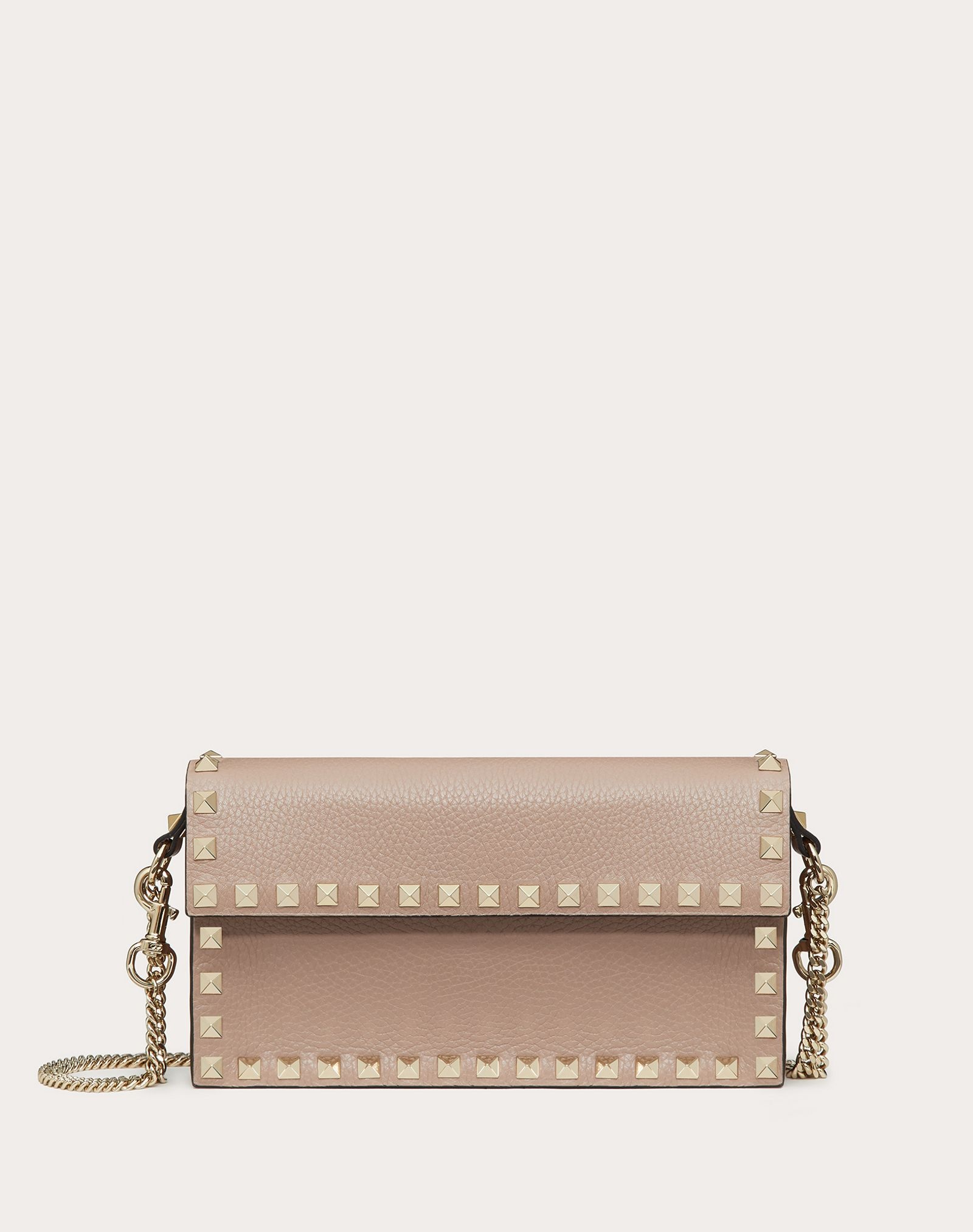 ROCKSTUD GRAINY CALFSKIN POUCH WITH ADJUSTABLE CHAIN STRAP - 1