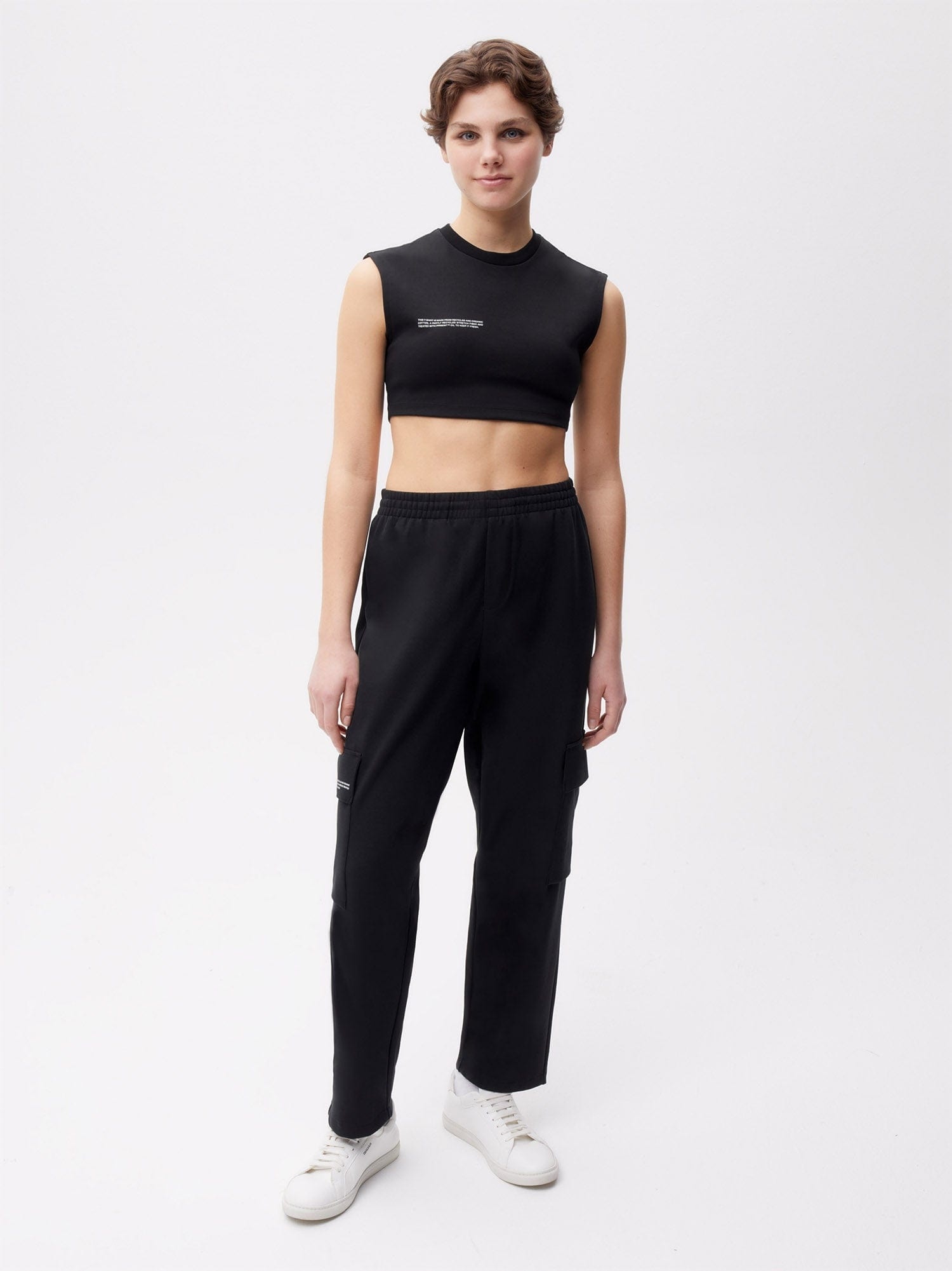 Womens Recycled Cotton Jersey Cargo Pants - Black - 2