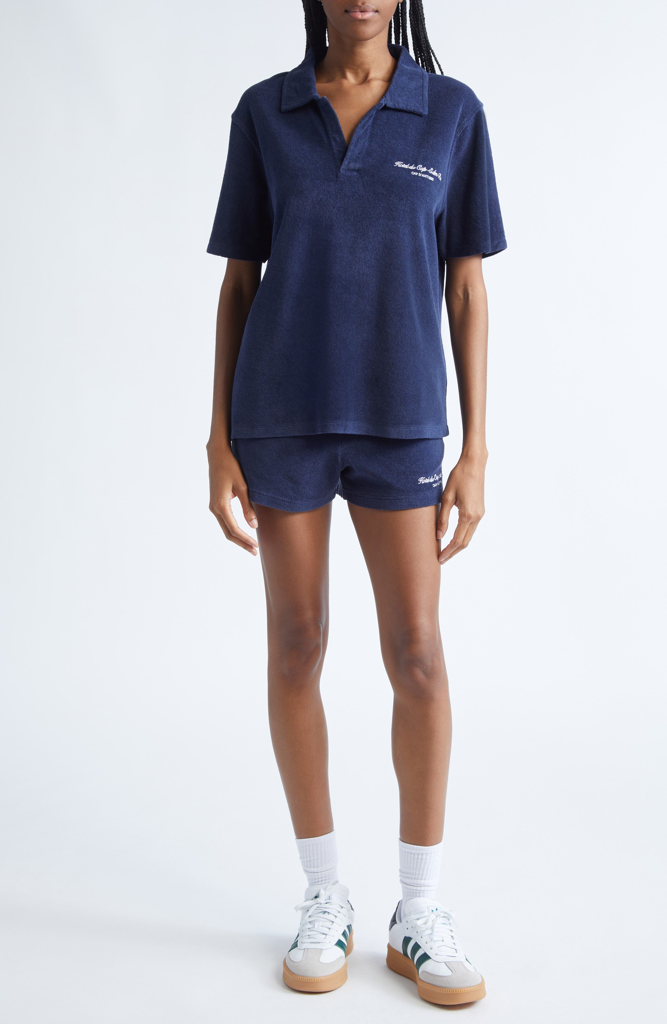 Sporty & Rich Eden Script Terry Polo in Dark Navy at Nordstrom - 2