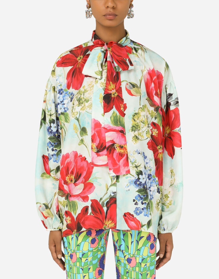 Habotai shirt with pictorial garden print - 2