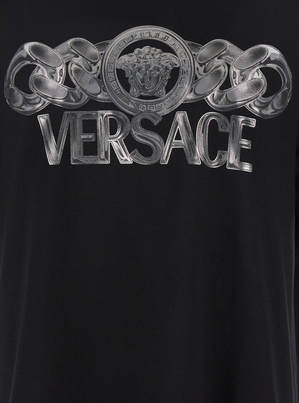 Versace Men Black T-Shirt With Medusa Head Logo Print On The Front In Cotton Man - 3