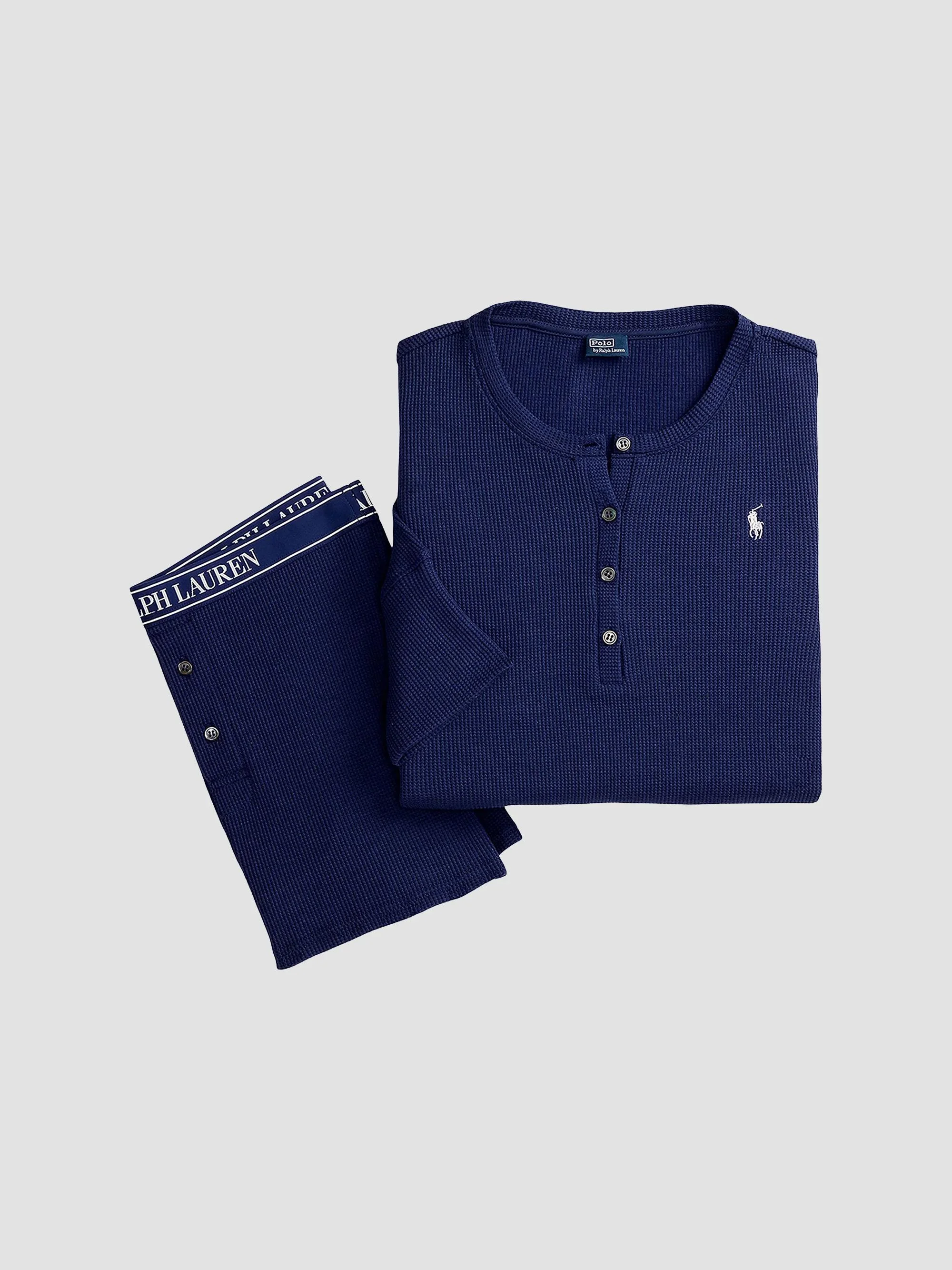 Women's Club Waffle Henley & Shorts Pajamas - Navy - 1