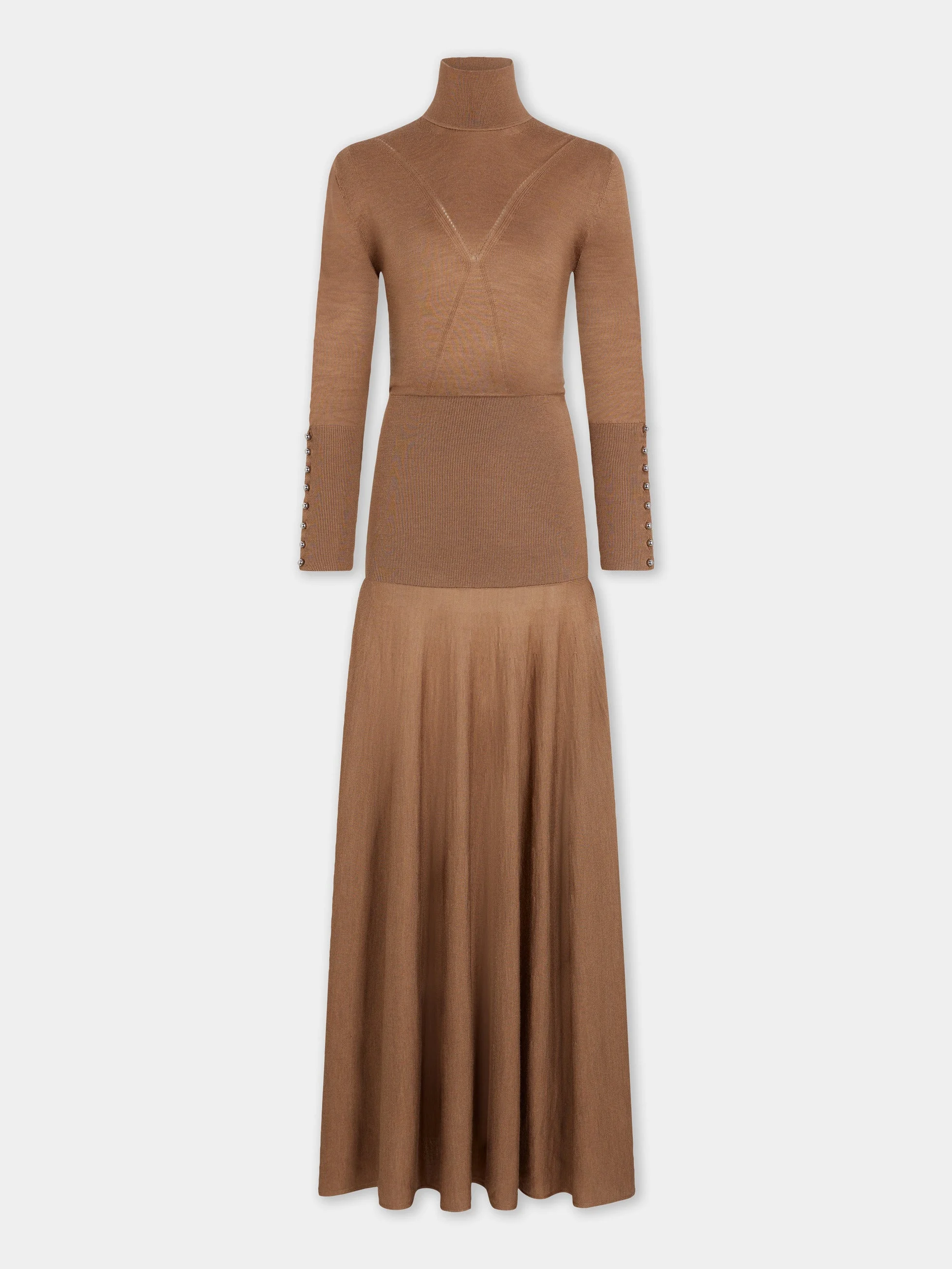 CAMEL WOOL LONG FLUID DRESS - 1