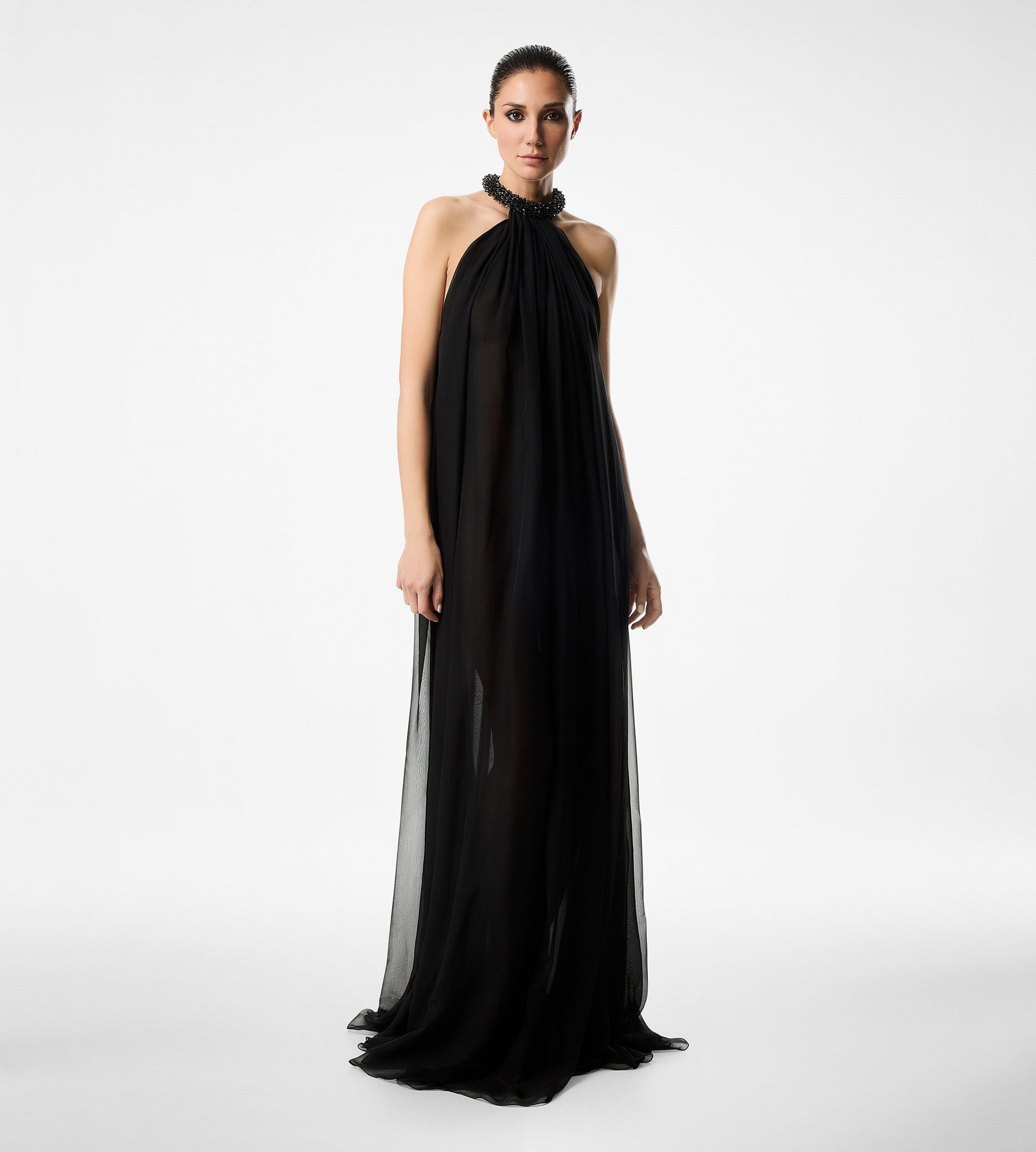 HALTERNECK EVENING DRESS WITH EMBROIDERY - 3