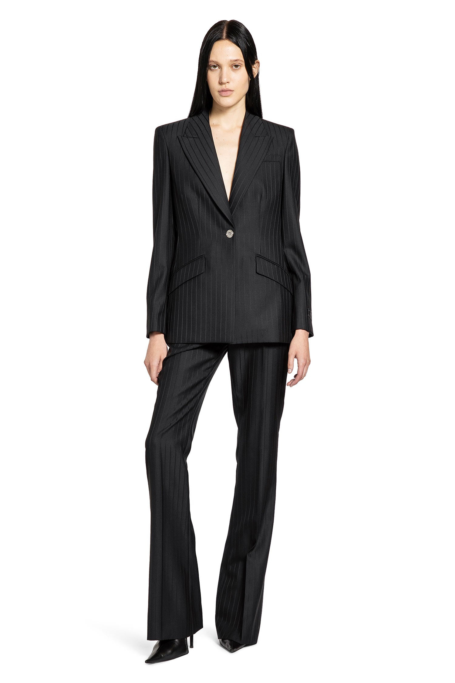 Wool Pinstripe Dv Blazer - 7