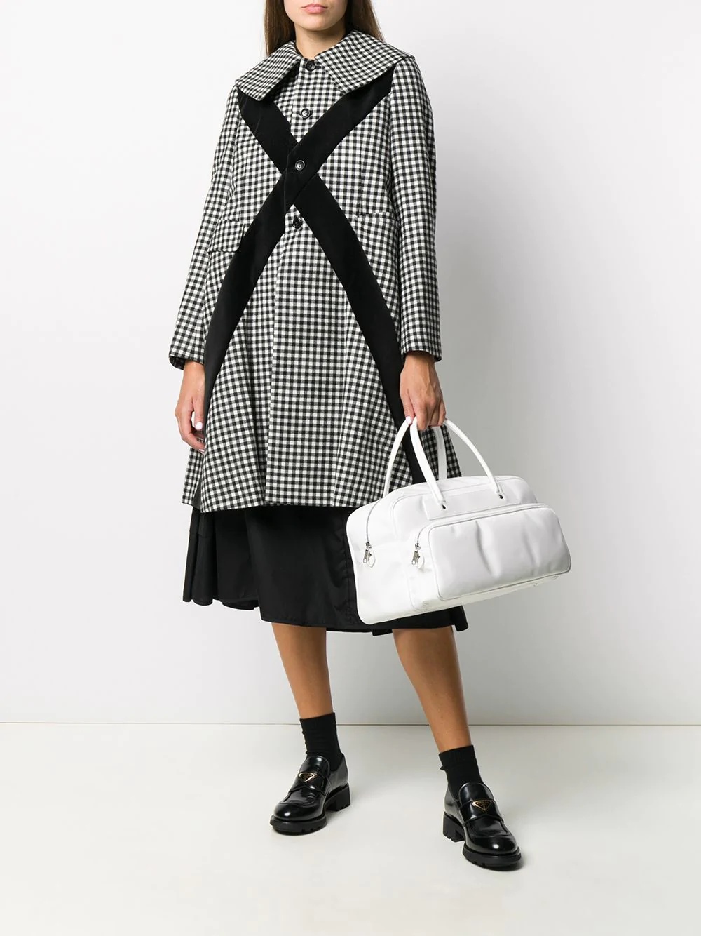 contrasting panel check print coat - 2