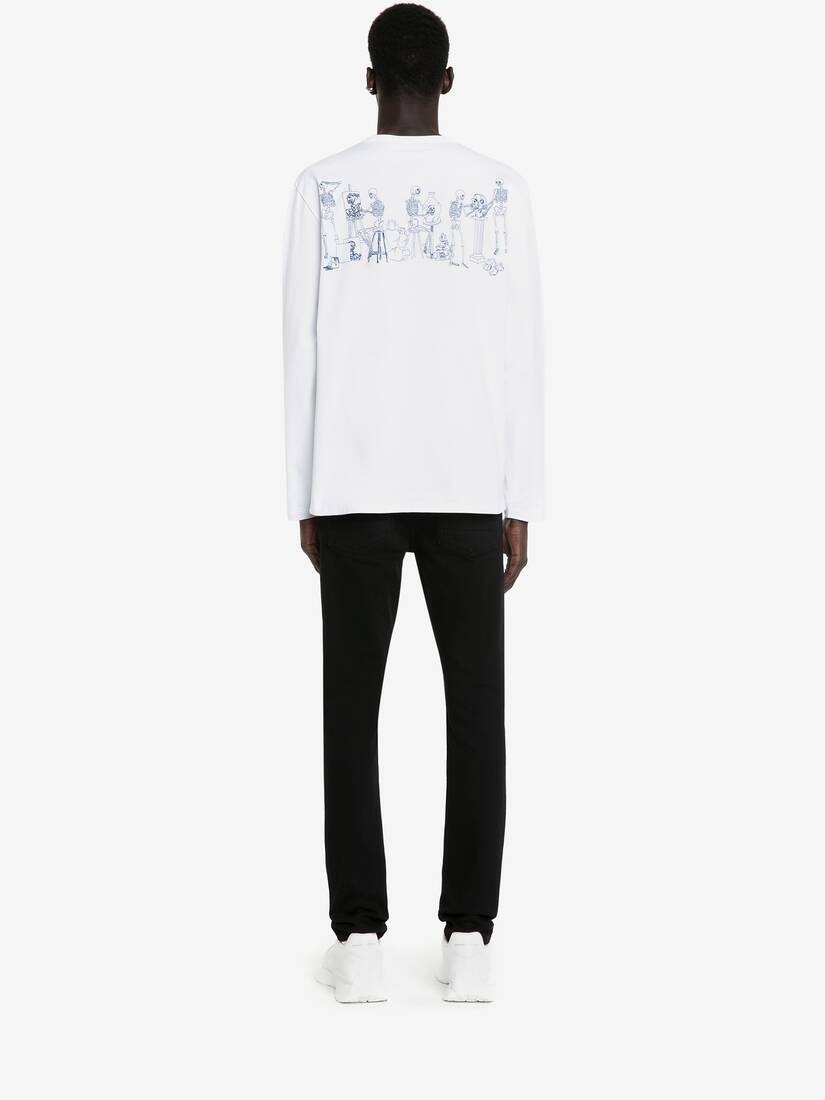 Men's Skeleton Band T-shirt in White - 3