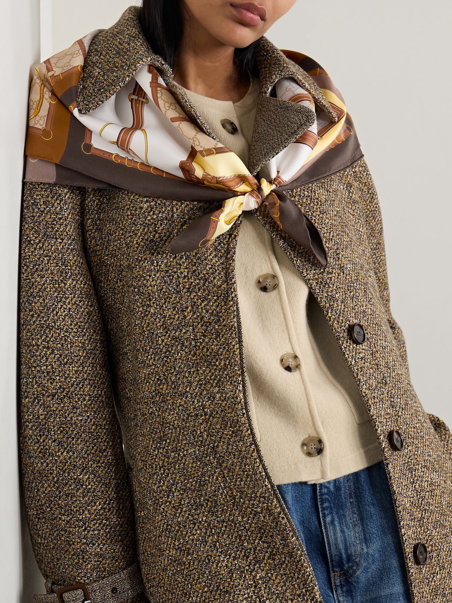 Printed silk-twill scarf Beige - 2