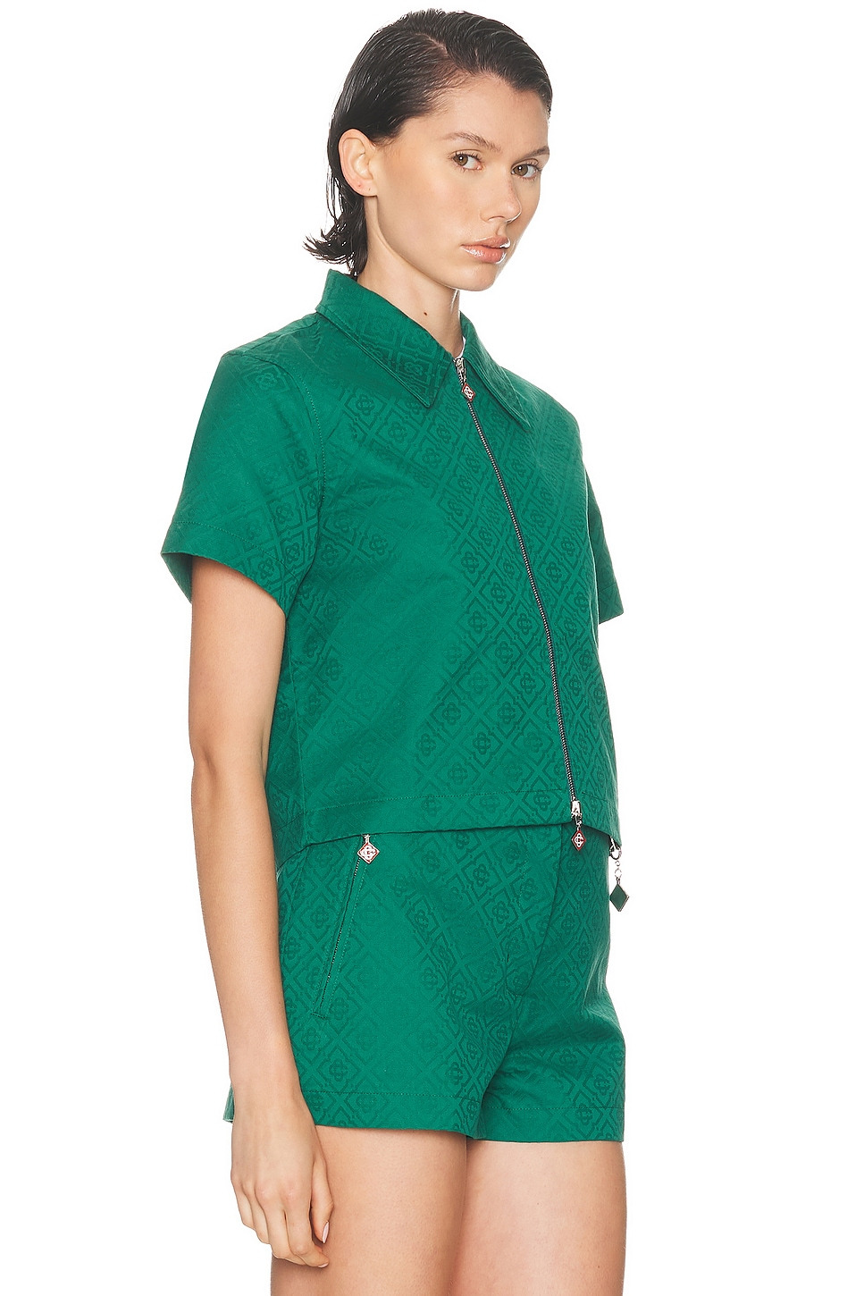 Cropped Monogram Zip Up Shirt - 2