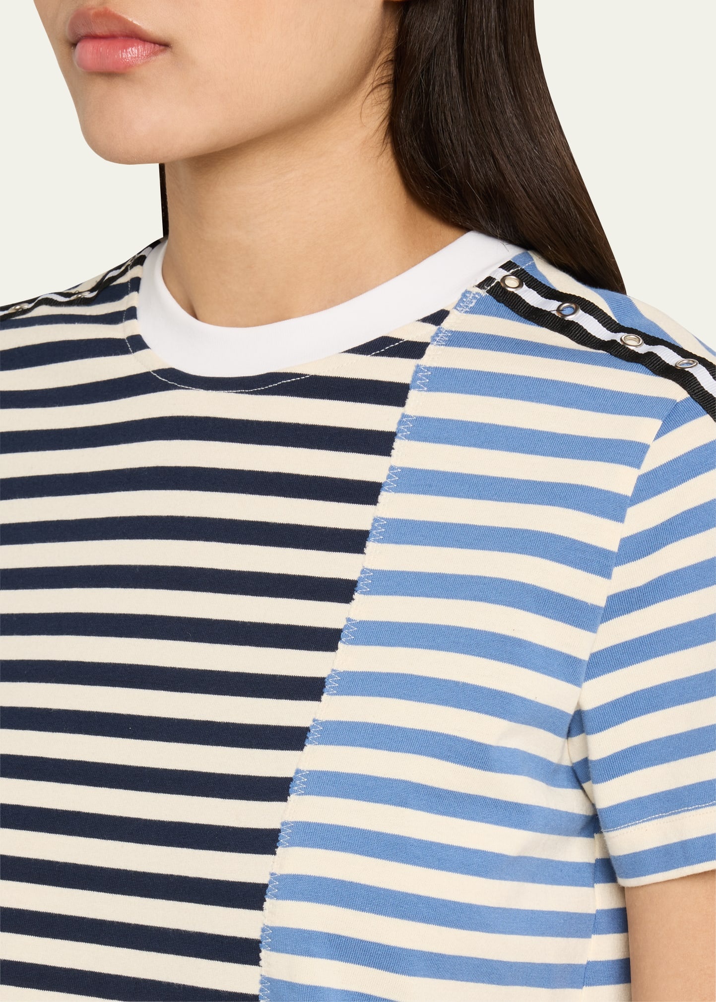 Stripe Patchwork Crewneck T-Shirt - 5