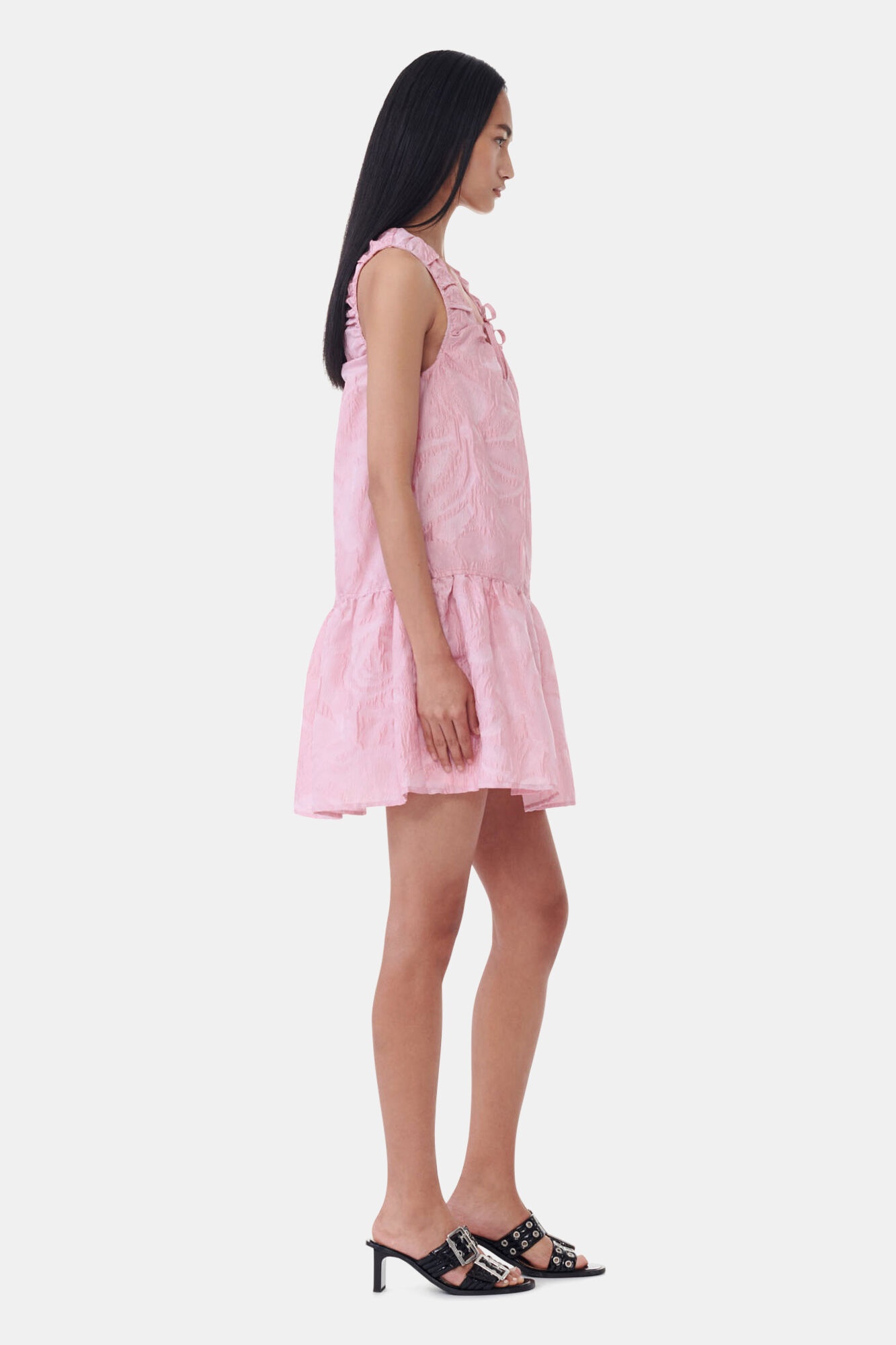 PINK TEXTURED CLOQUÉ MINI DRESS - 4