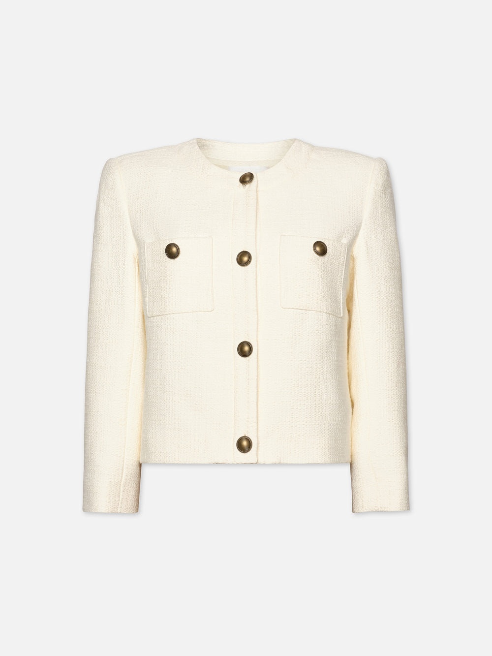 Collarless Button Front Jacket in Cream - 1