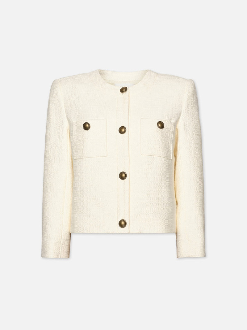 Collarless Button Front Jacket in Cream 1