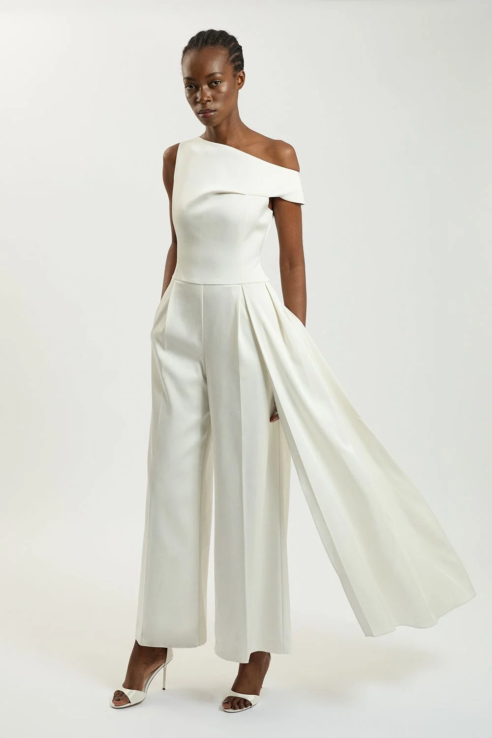 Tailored Satin Drape Asymmetric Jumpsuit - 1