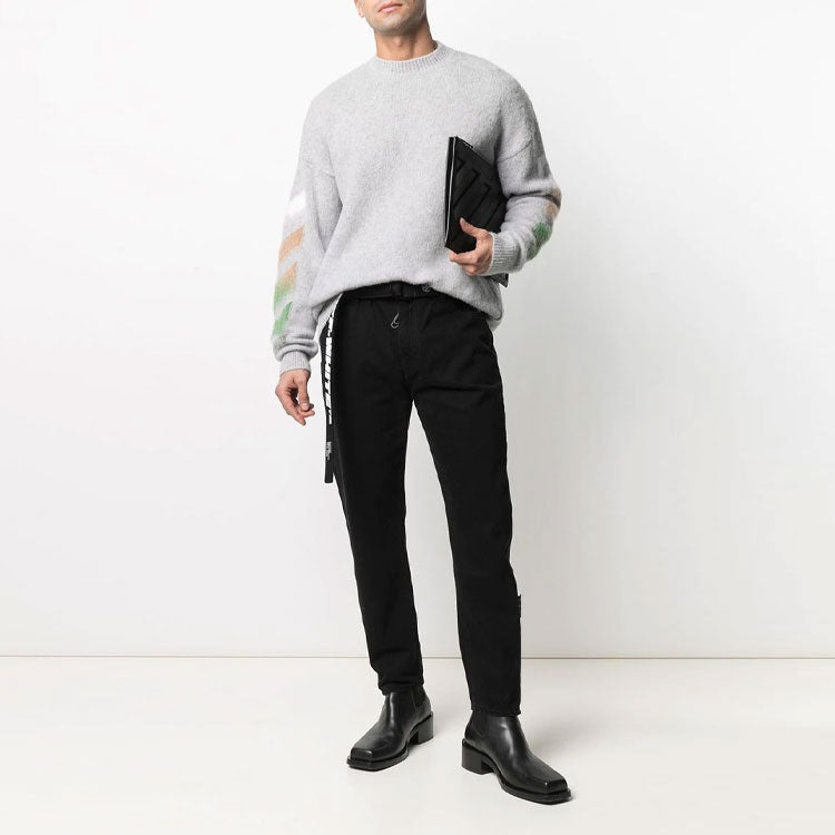 Off-White SS21 Logo Printing Stripe Knit Gray OMHA036R21KNI0017284 - 2