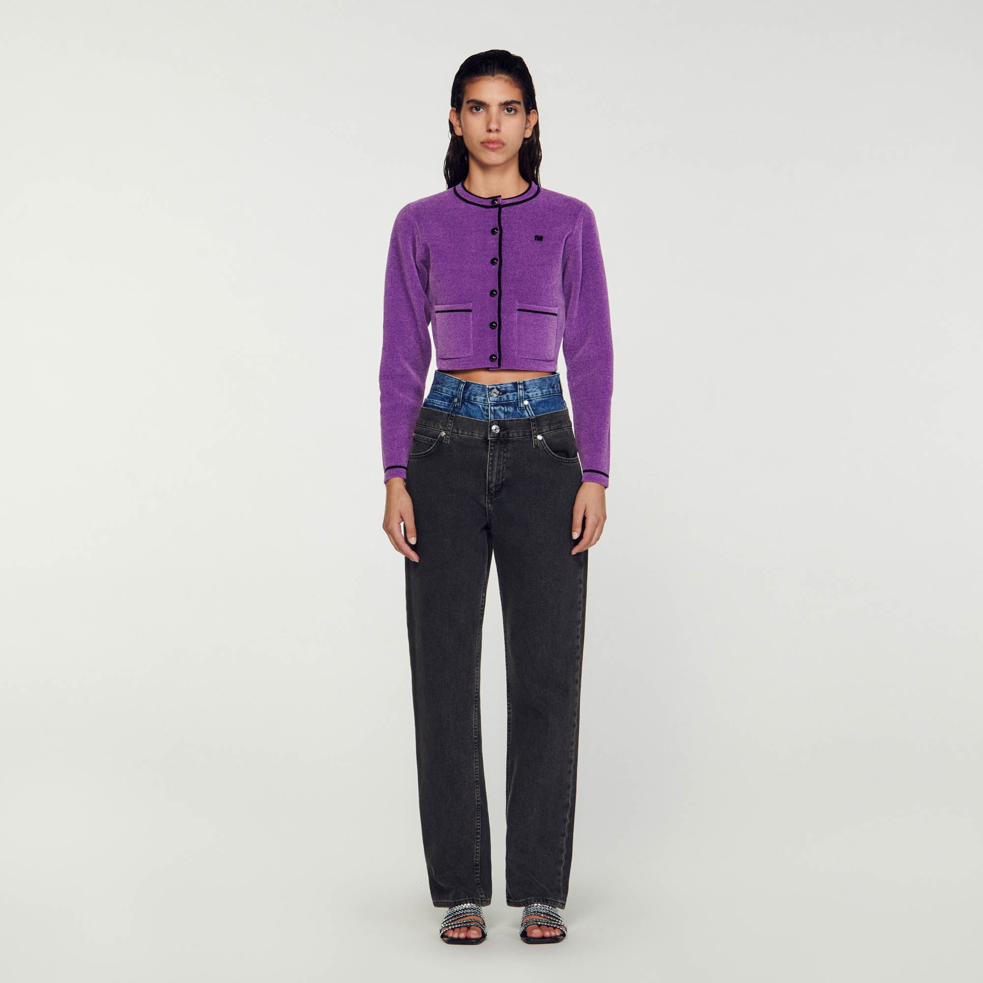 VELVET-EFFECT CROPPED COATIGAN - 3