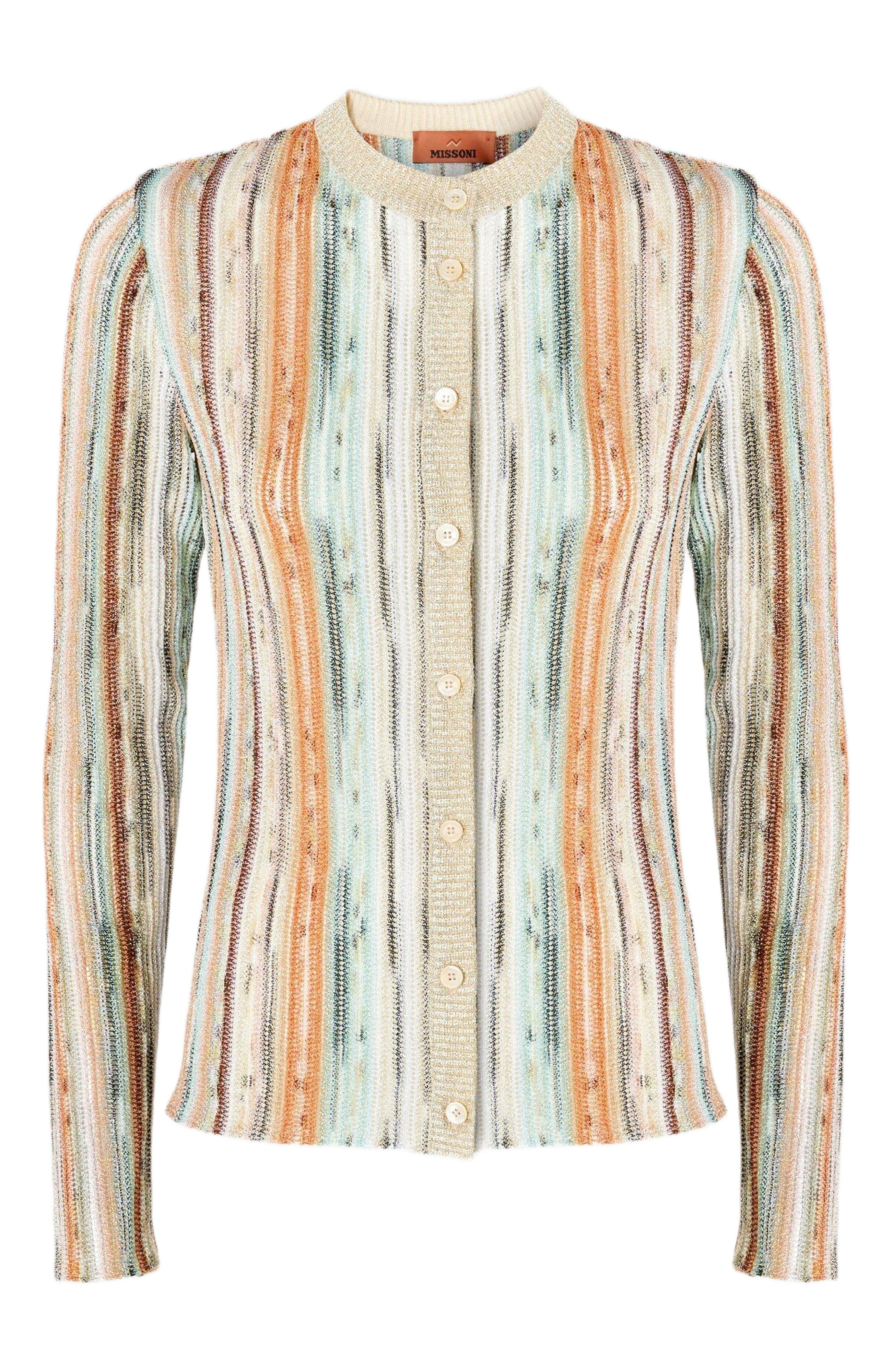 Missoni Striped Lamé Slub Viscose Crewneck Cardigan in Multicoloured at Nordstrom - 6